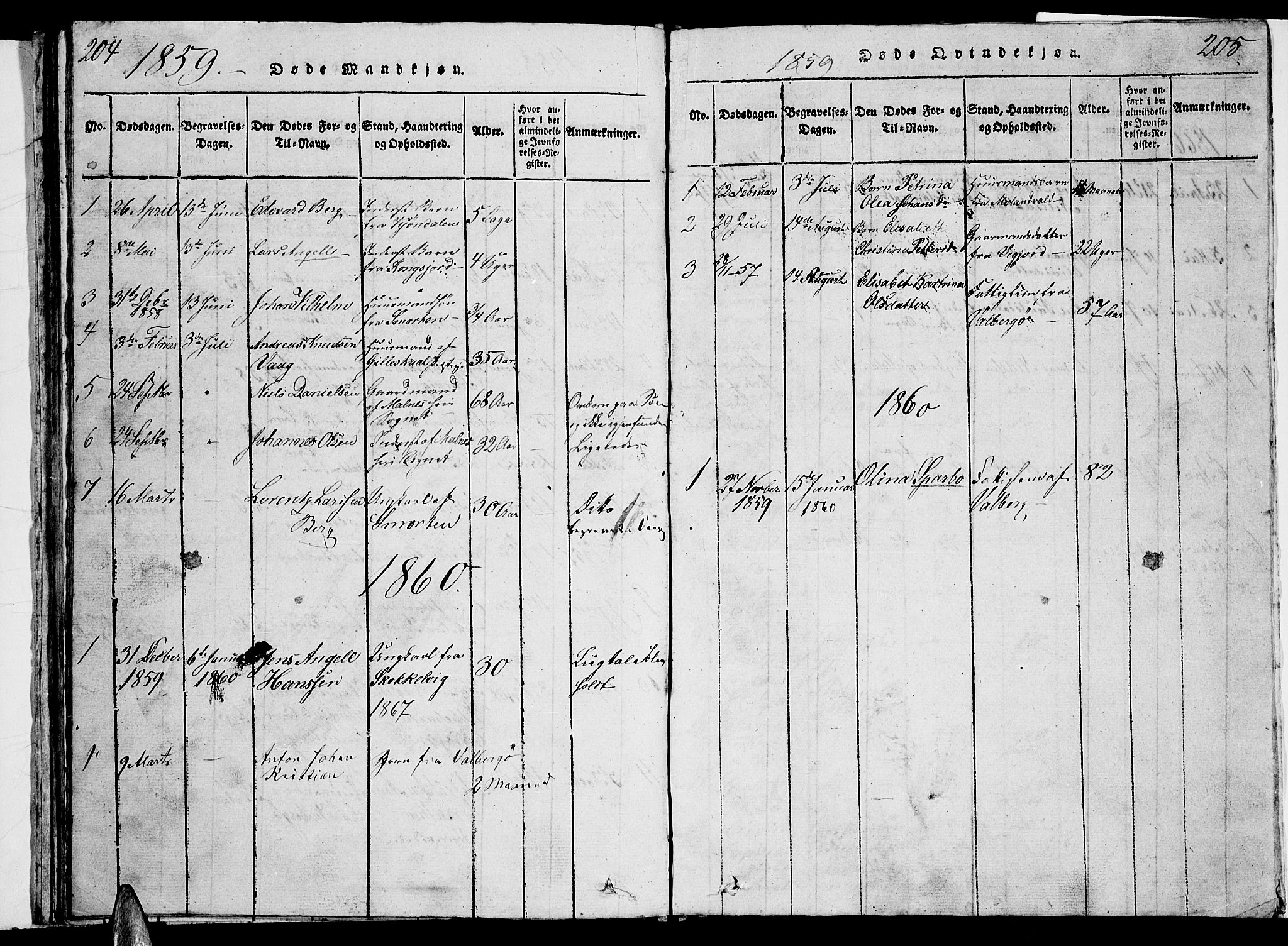 Ministerialprotokoller, klokkerbøker og fødselsregistre - Nordland, SAT/A-1459/884/L1195: Parish register (copy) no. 884C01, 1837-1867, p. 204-205