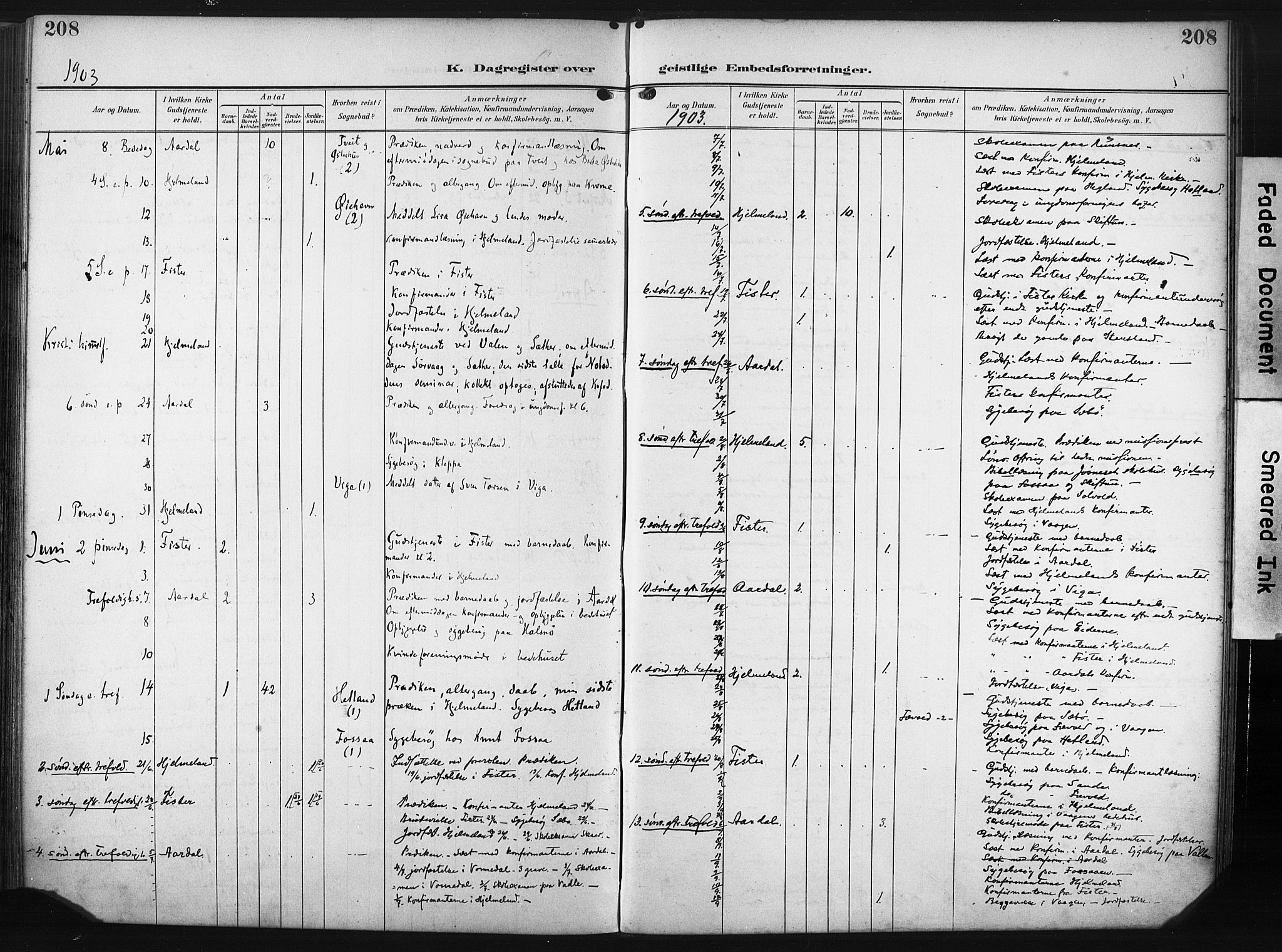 Hjelmeland sokneprestkontor, AV/SAST-A-101843/02/A/L0002: Parish register (official) no. A 17, 1901-1916, p. 208