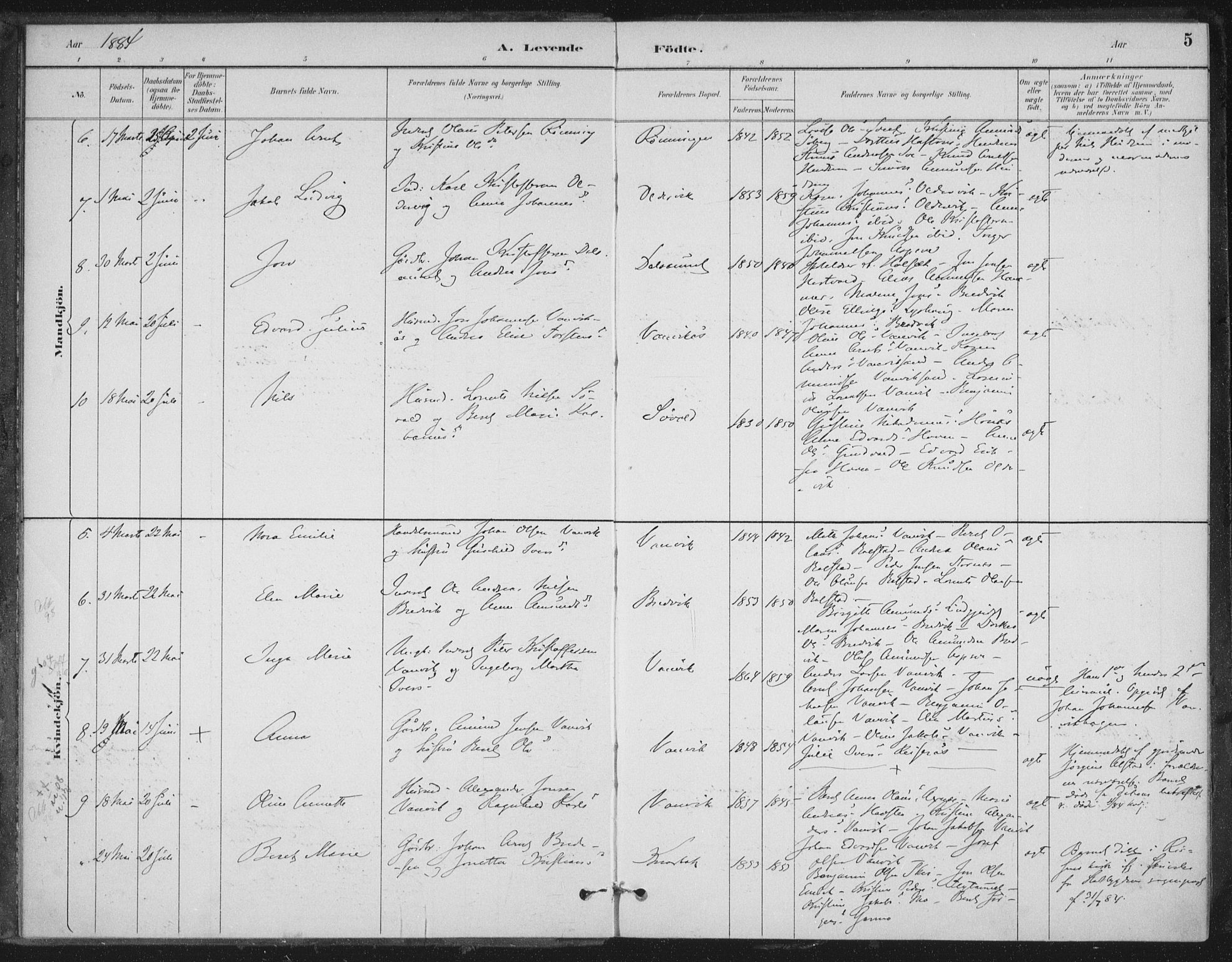 Ministerialprotokoller, klokkerbøker og fødselsregistre - Nord-Trøndelag, AV/SAT-A-1458/702/L0023: Parish register (official) no. 702A01, 1883-1897, p. 5