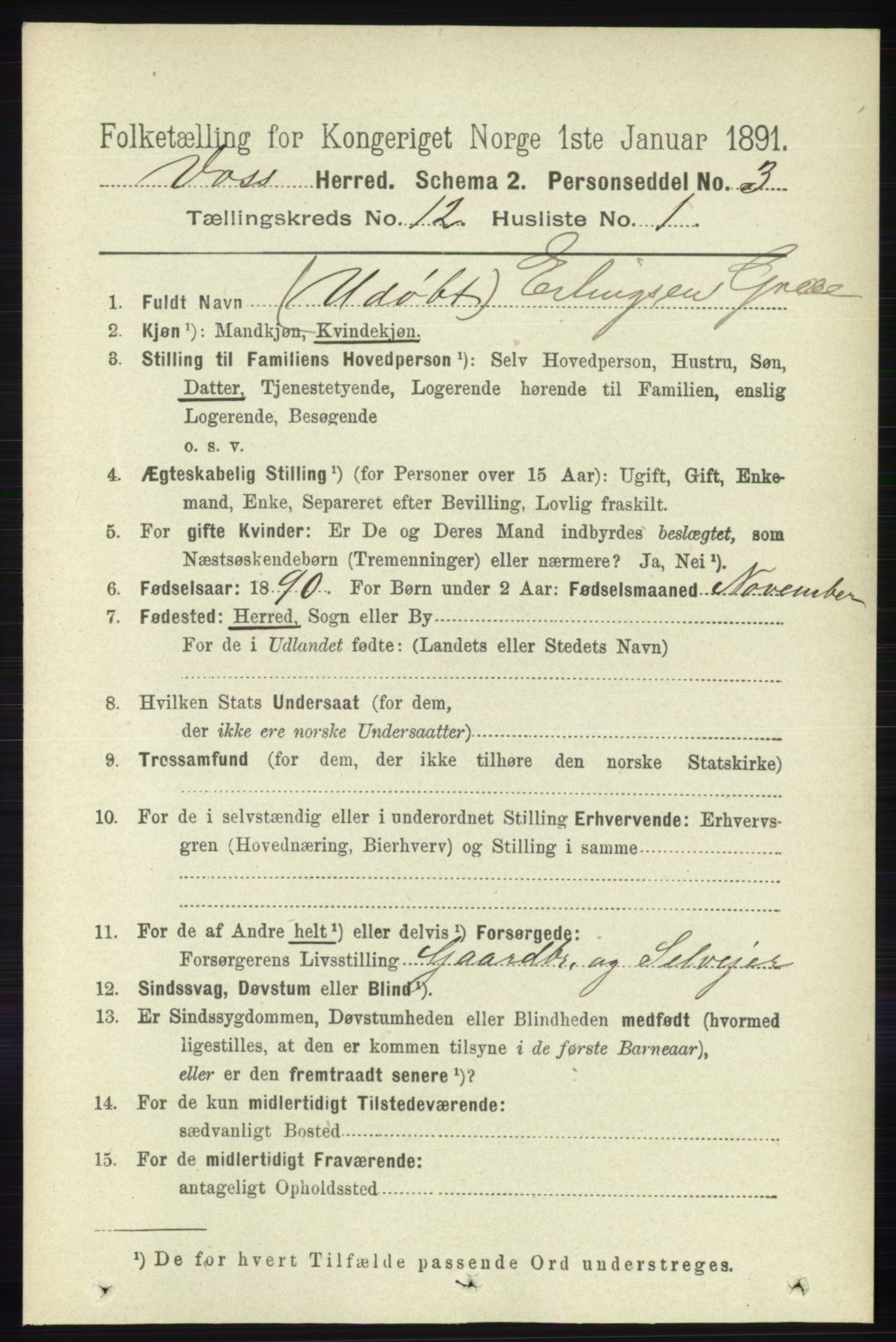 RA, 1891 census for 1235 Voss, 1891, p. 6483