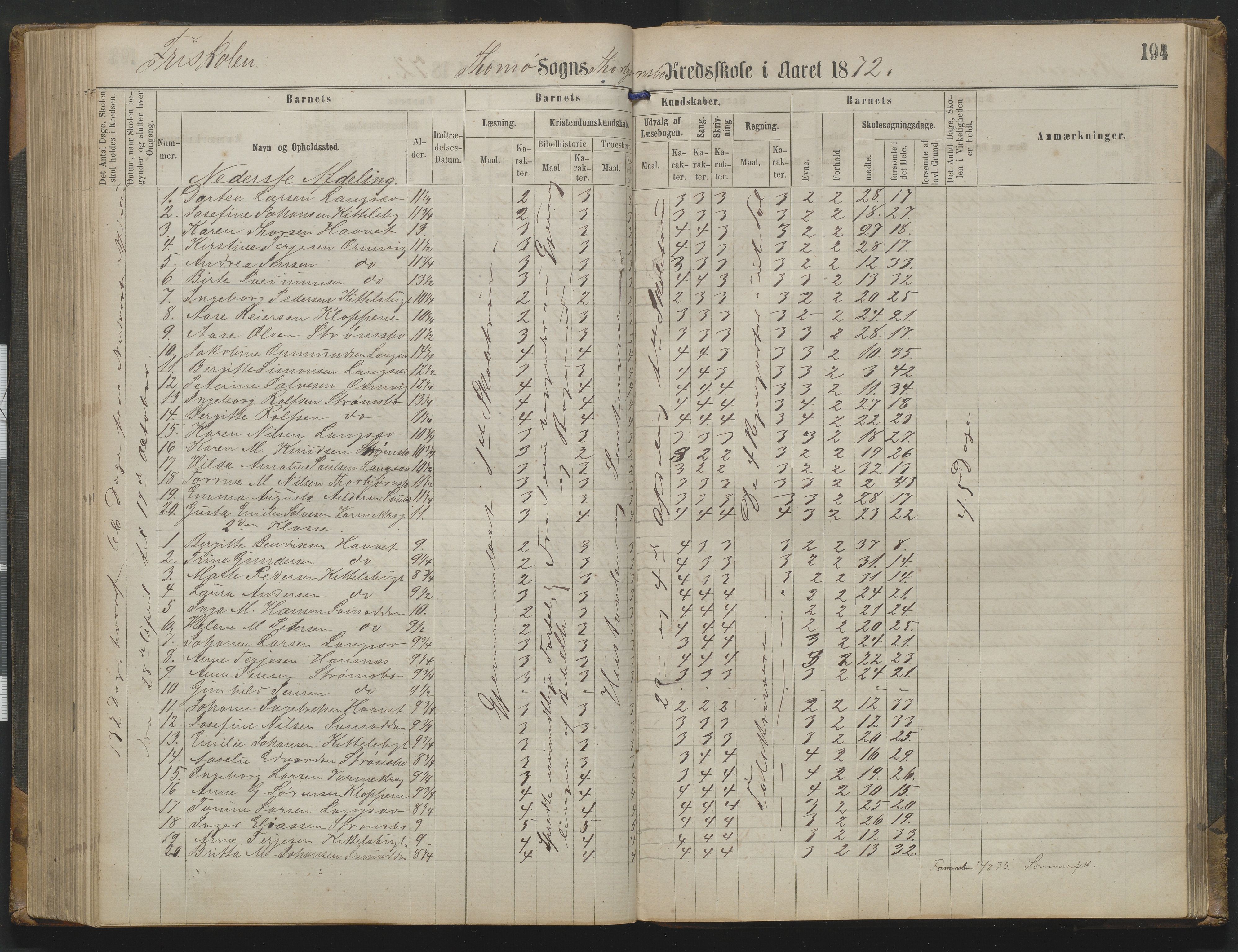 Arendal kommune, Katalog I, AAKS/KA0906-PK-I/07/L0342: Protokoll Torbjørnsbu skole, 1869-1890, p. 194