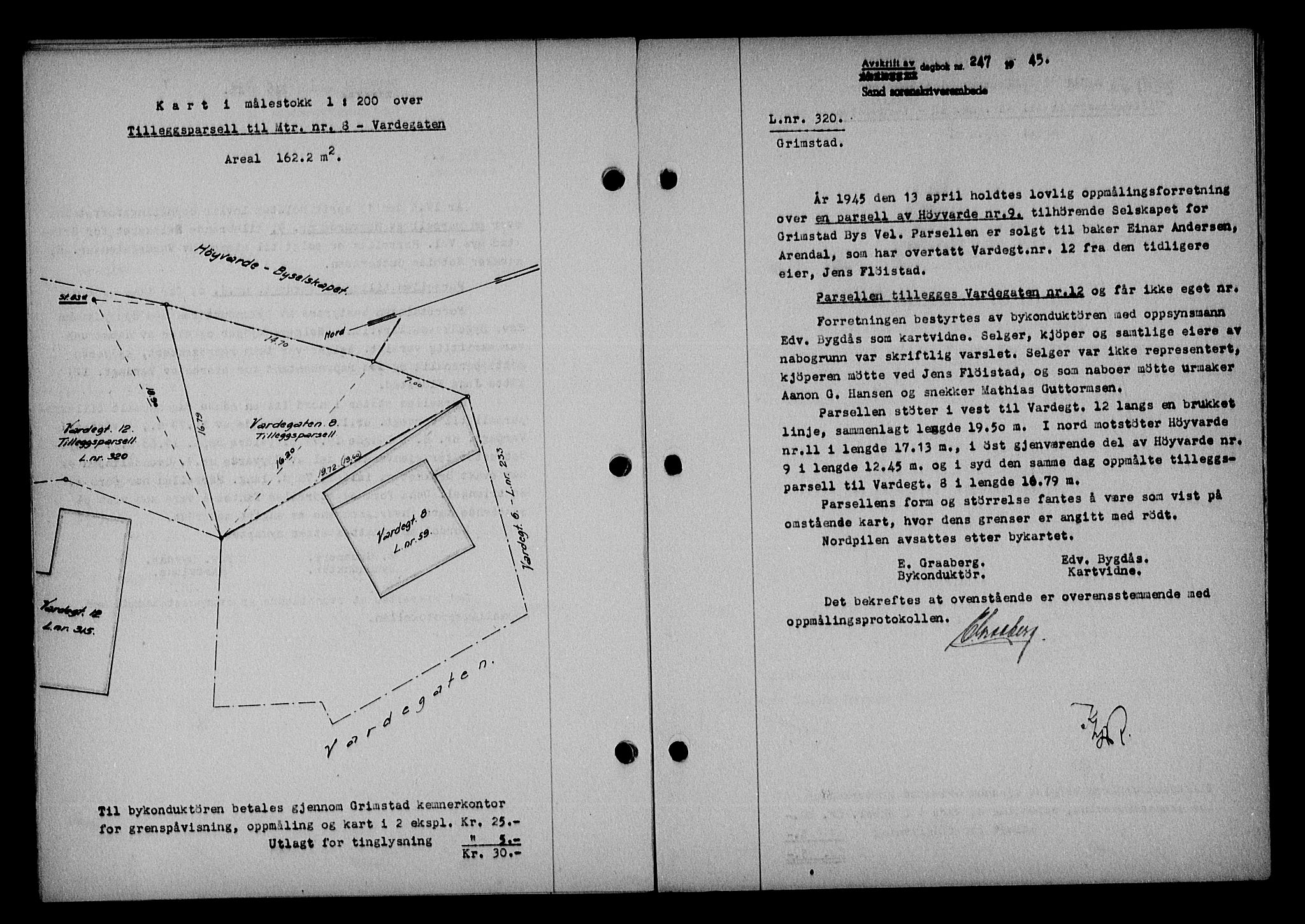 Vestre Nedenes/Sand sorenskriveri, SAK/1221-0010/G/Gb/Gba/L0053: Mortgage book no. A 6, 1944-1945, Diary no: : 247/1945