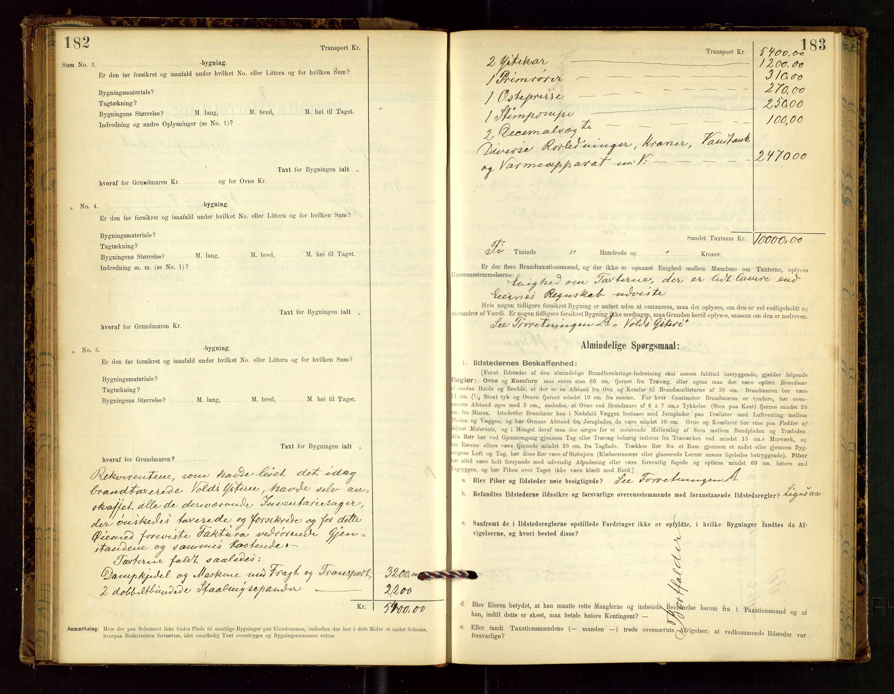 Klepp lensmannskontor, AV/SAST-A-100163/Goc/L0002: "Brandtaxationsprotokol" m/register, 1898-1902, p. 182-183