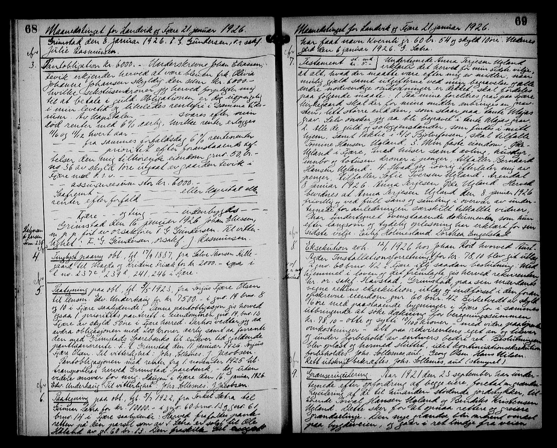 Vestre Nedenes/Sand sorenskriveri, AV/SAK-1221-0010/G/Gb/Gba/L0035: Mortgage book no. 61, 1925-1929, p. 68-69