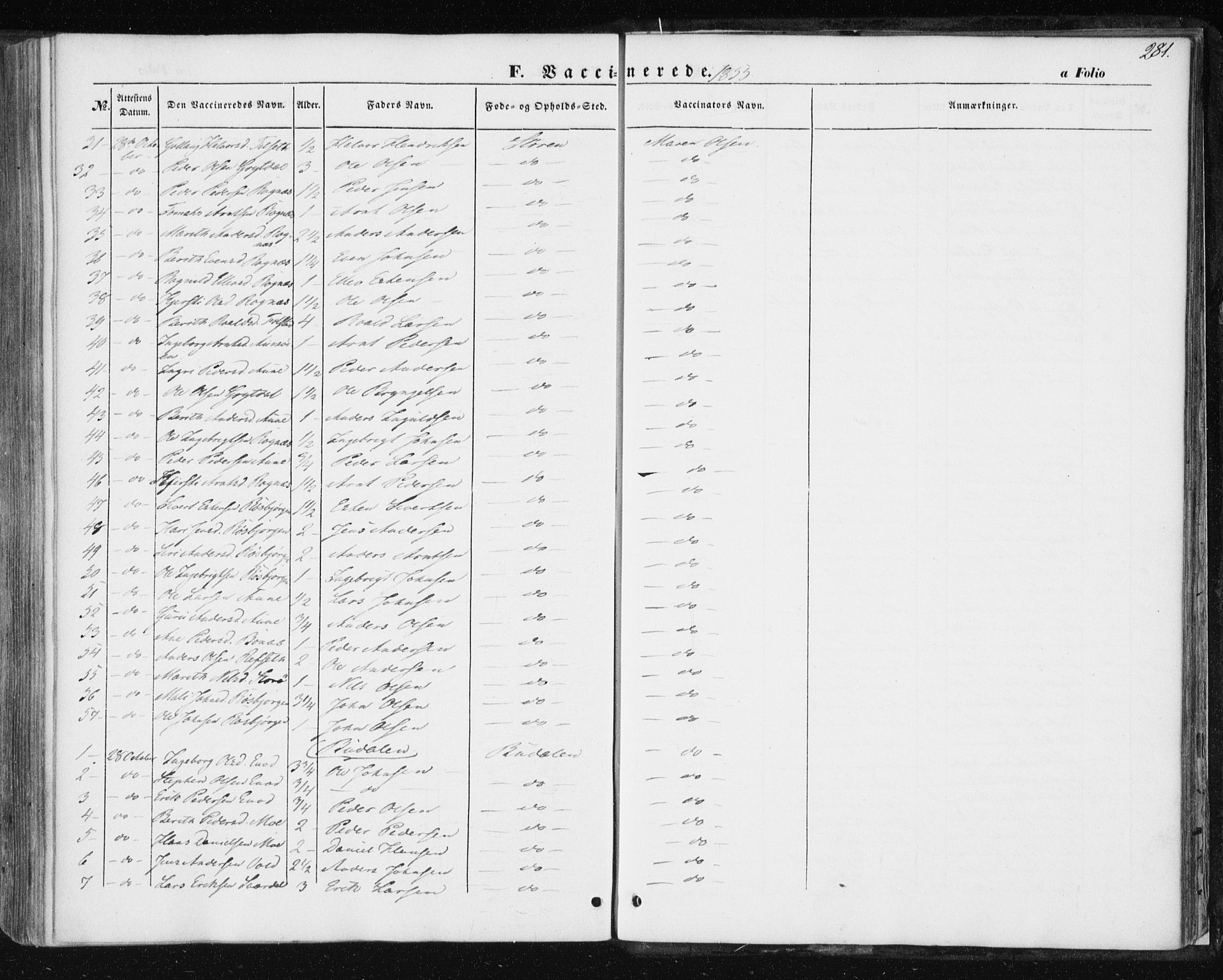 Ministerialprotokoller, klokkerbøker og fødselsregistre - Sør-Trøndelag, SAT/A-1456/687/L1000: Parish register (official) no. 687A06, 1848-1869, p. 281