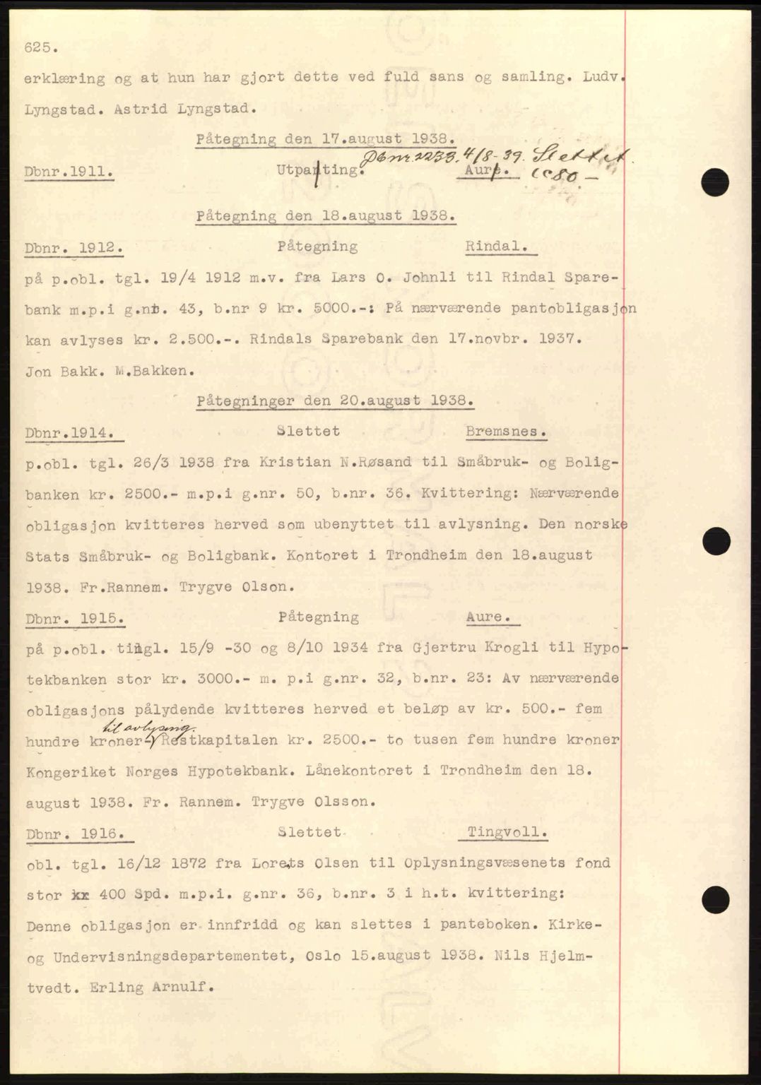 Nordmøre sorenskriveri, AV/SAT-A-4132/1/2/2Ca: Mortgage book no. C80, 1936-1939, Diary no: : 1911/1938