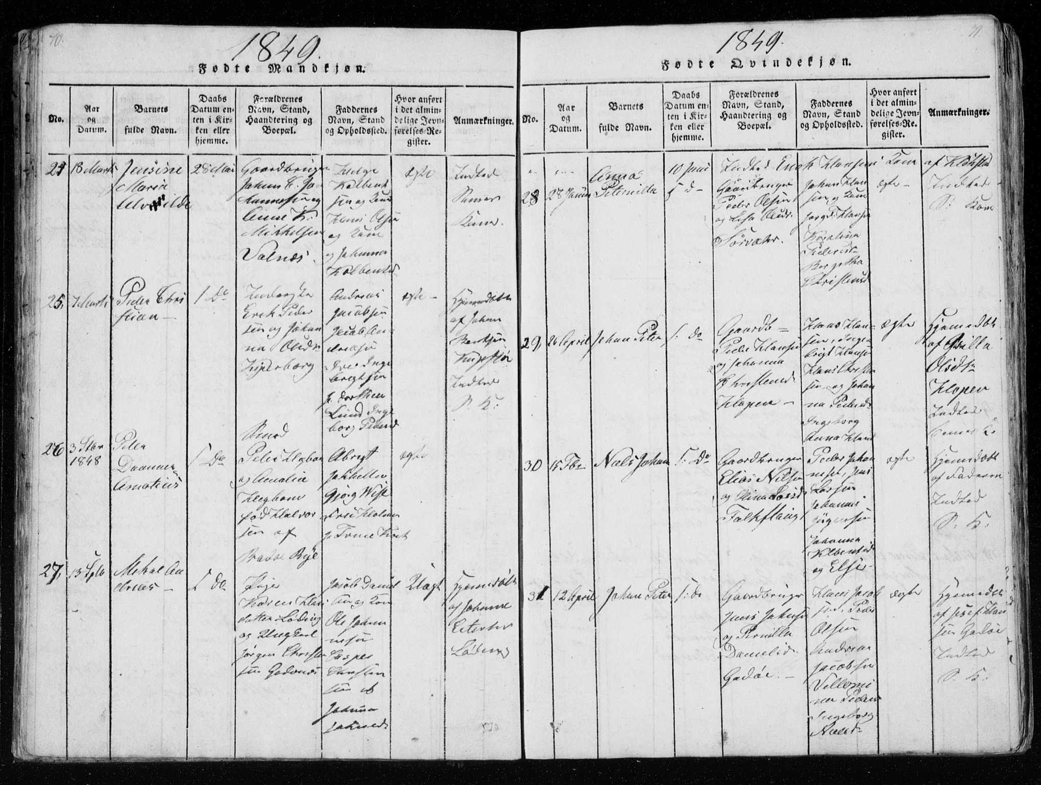 Ministerialprotokoller, klokkerbøker og fødselsregistre - Nordland, AV/SAT-A-1459/801/L0026: Parish register (copy) no. 801C01, 1820-1855, p. 70-71