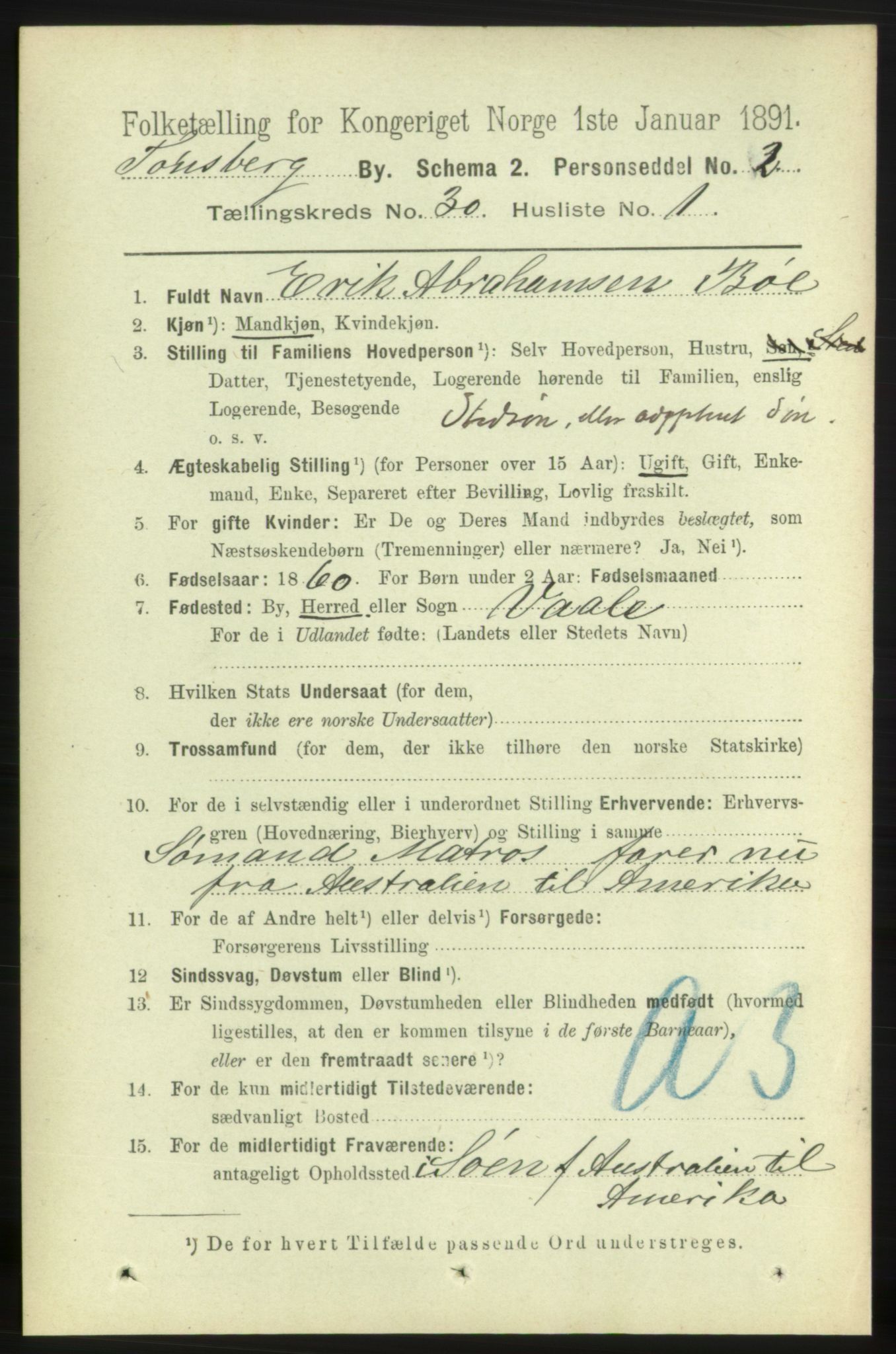 RA, 1891 census for 0705 Tønsberg, 1891, p. 7210