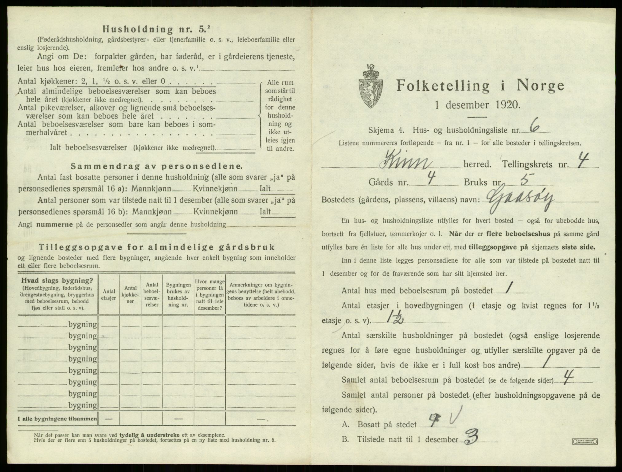 SAB, 1920 census for Kinn, 1920, p. 237