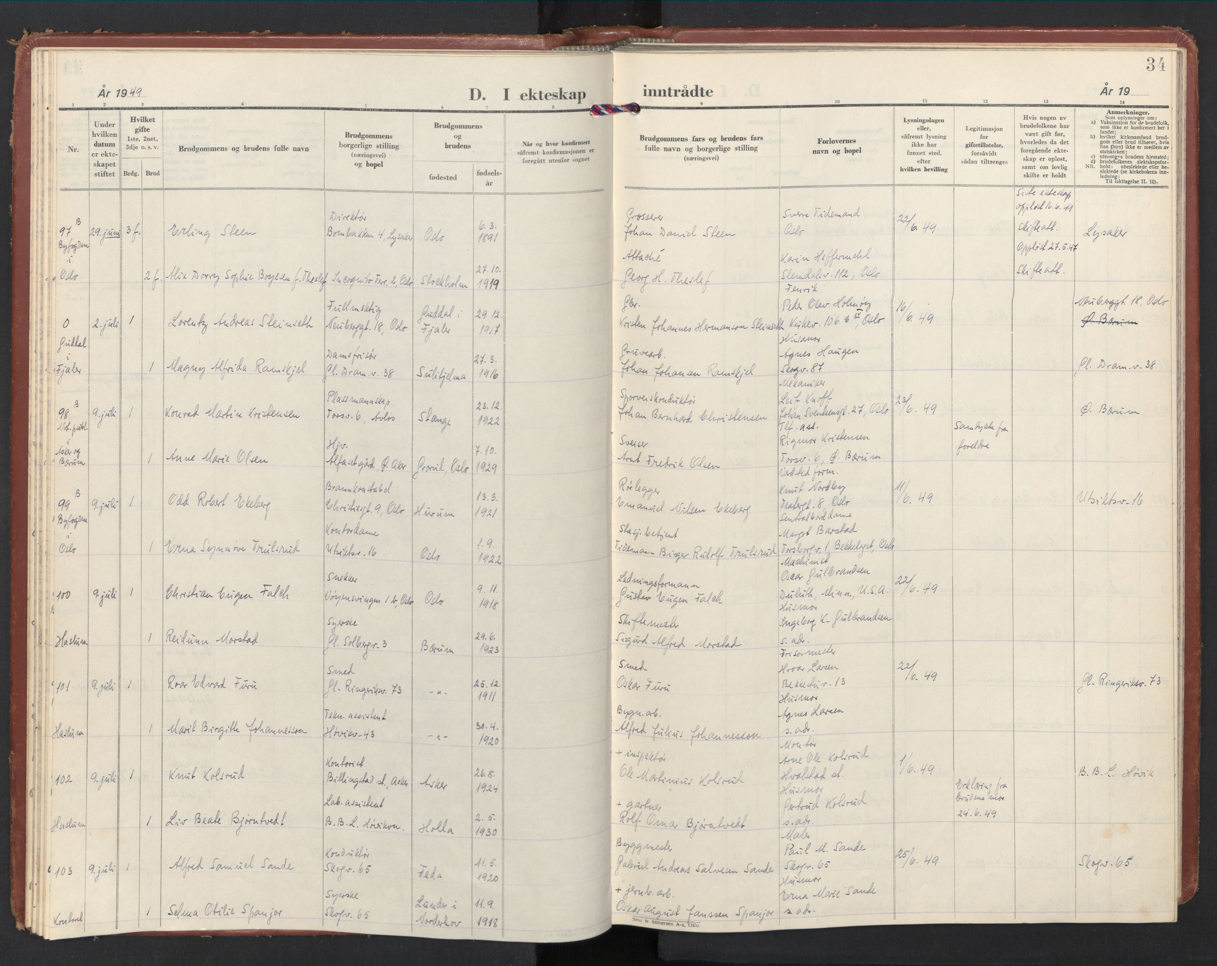 Østre Bærum prestekontor Kirkebøker, AV/SAO-A-10887/F/Fa/L0011: Parish register (official) no. 11, 1948-1956, p. 34