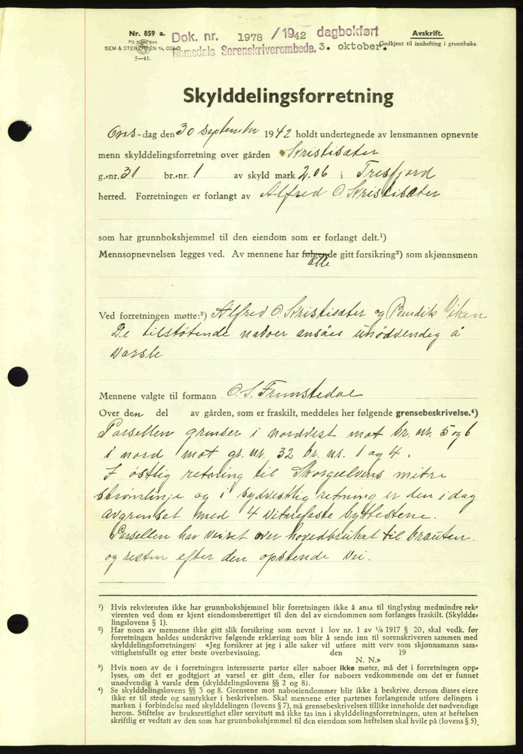 Romsdal sorenskriveri, AV/SAT-A-4149/1/2/2C: Mortgage book no. A12, 1942-1942, Diary no: : 1978/1942