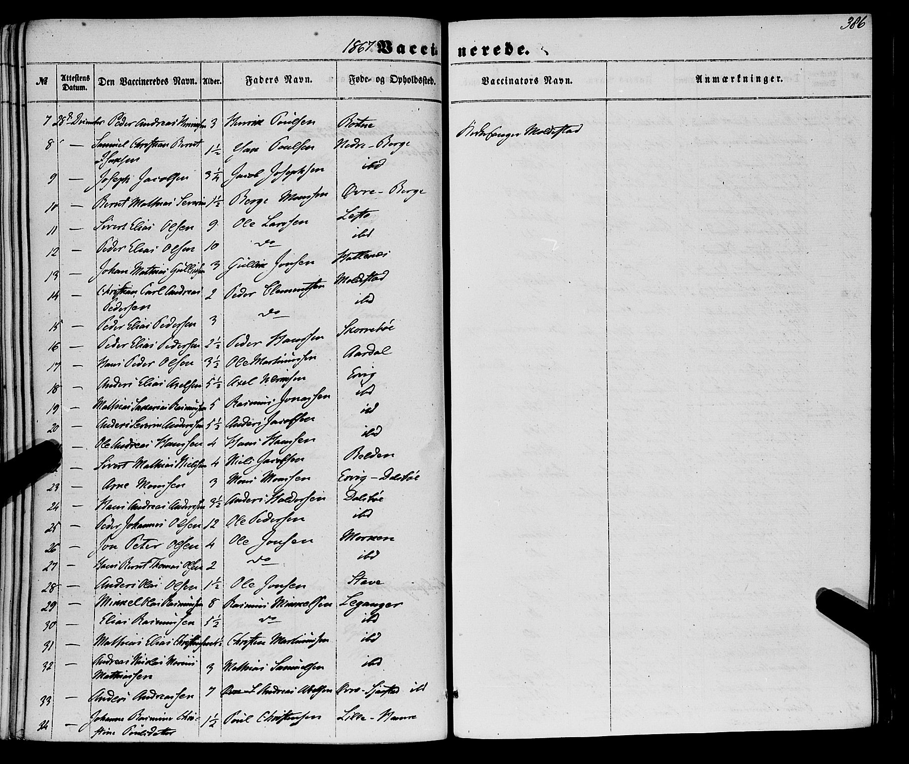 Selje sokneprestembete, AV/SAB-A-99938/H/Ha/Haa/Haaa: Parish register (official) no. A 11, 1858-1870, p. 386