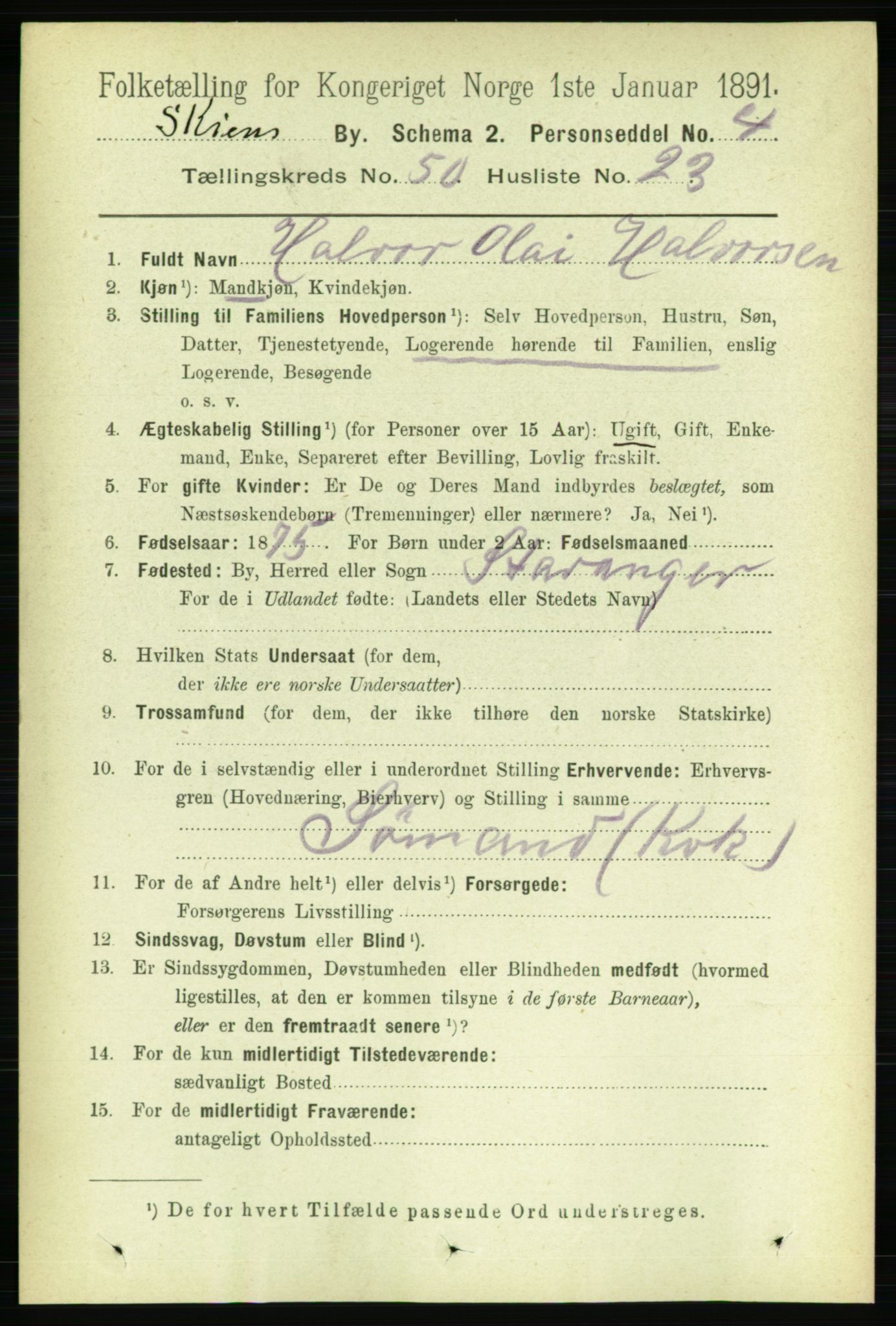 RA, 1891 census for 0806 Skien, 1891, p. 10997