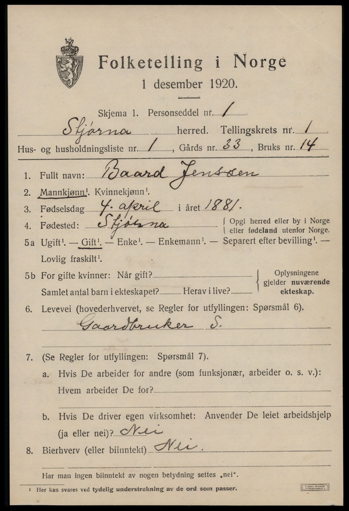 SAT, 1920 census for Stjørna, 1920, p. 940