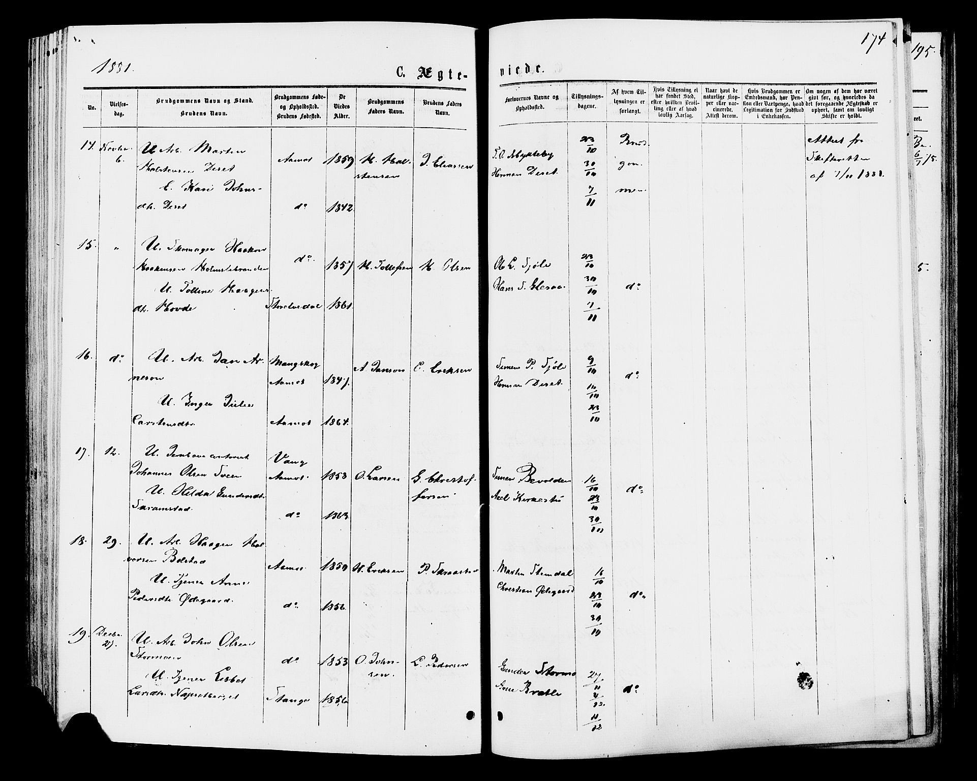 Åmot prestekontor, Hedmark, AV/SAH-PREST-056/H/Ha/Haa/L0009: Parish register (official) no. 9, 1875-1883, p. 174