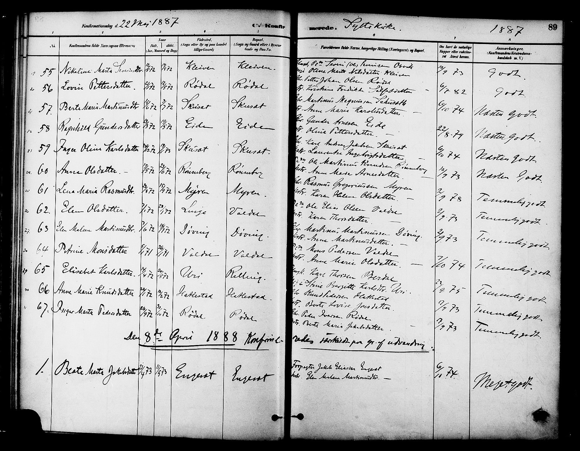 Ministerialprotokoller, klokkerbøker og fødselsregistre - Møre og Romsdal, SAT/A-1454/519/L0255: Parish register (official) no. 519A14, 1884-1908, p. 89