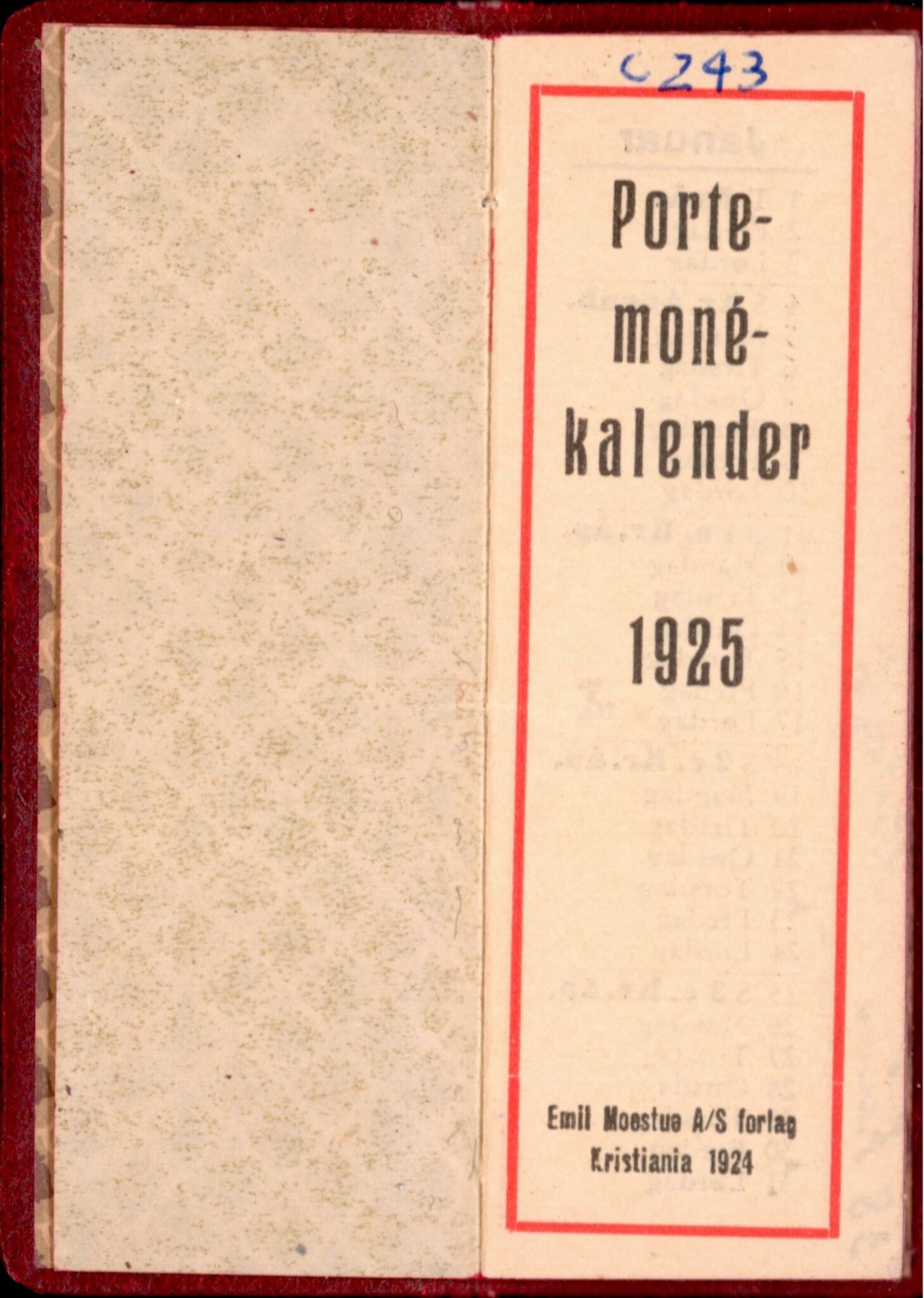 Samling etter Klara Semb, NSFF/KS/C/243: Almanakk i miniformat, 1925