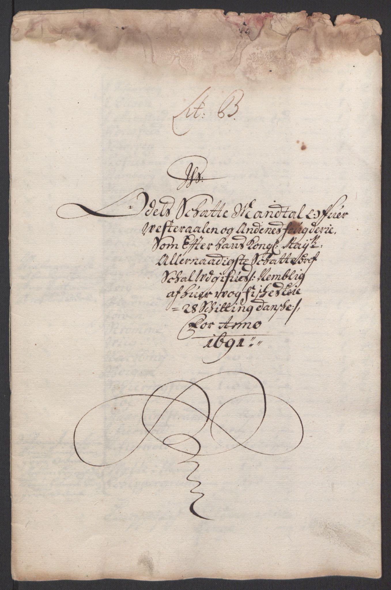Rentekammeret inntil 1814, Reviderte regnskaper, Fogderegnskap, RA/EA-4092/R67/L4676: Fogderegnskap Vesterålen, Andenes og Lofoten, 1691-1693, p. 15