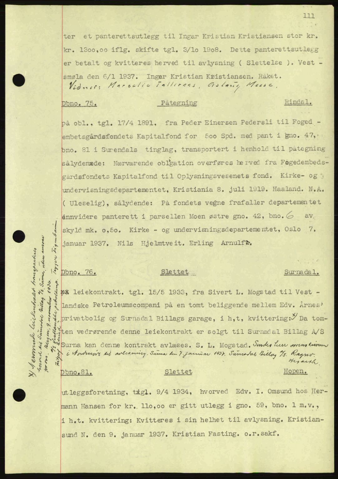 Nordmøre sorenskriveri, AV/SAT-A-4132/1/2/2Ca: Mortgage book no. C80, 1936-1939, Diary no: : 75/1937