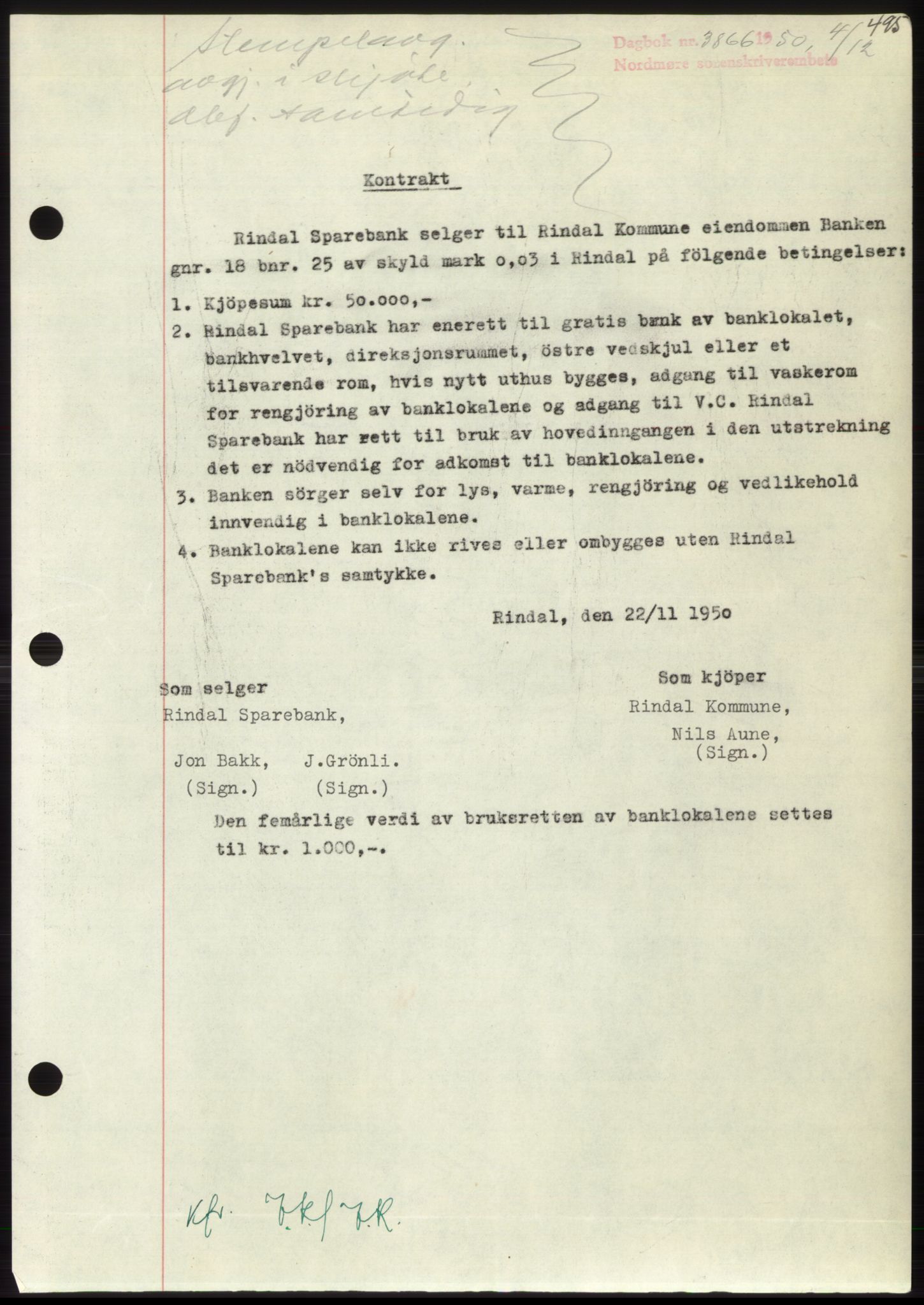 Nordmøre sorenskriveri, AV/SAT-A-4132/1/2/2Ca: Mortgage book no. B106, 1950-1950, Diary no: : 3866/1950