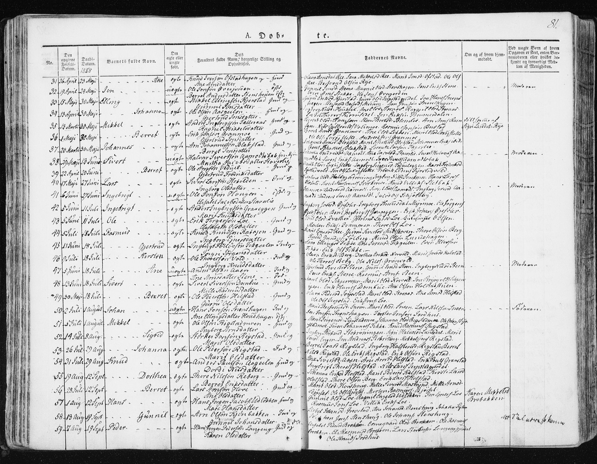 Ministerialprotokoller, klokkerbøker og fødselsregistre - Sør-Trøndelag, SAT/A-1456/672/L0855: Parish register (official) no. 672A07, 1829-1860, p. 81