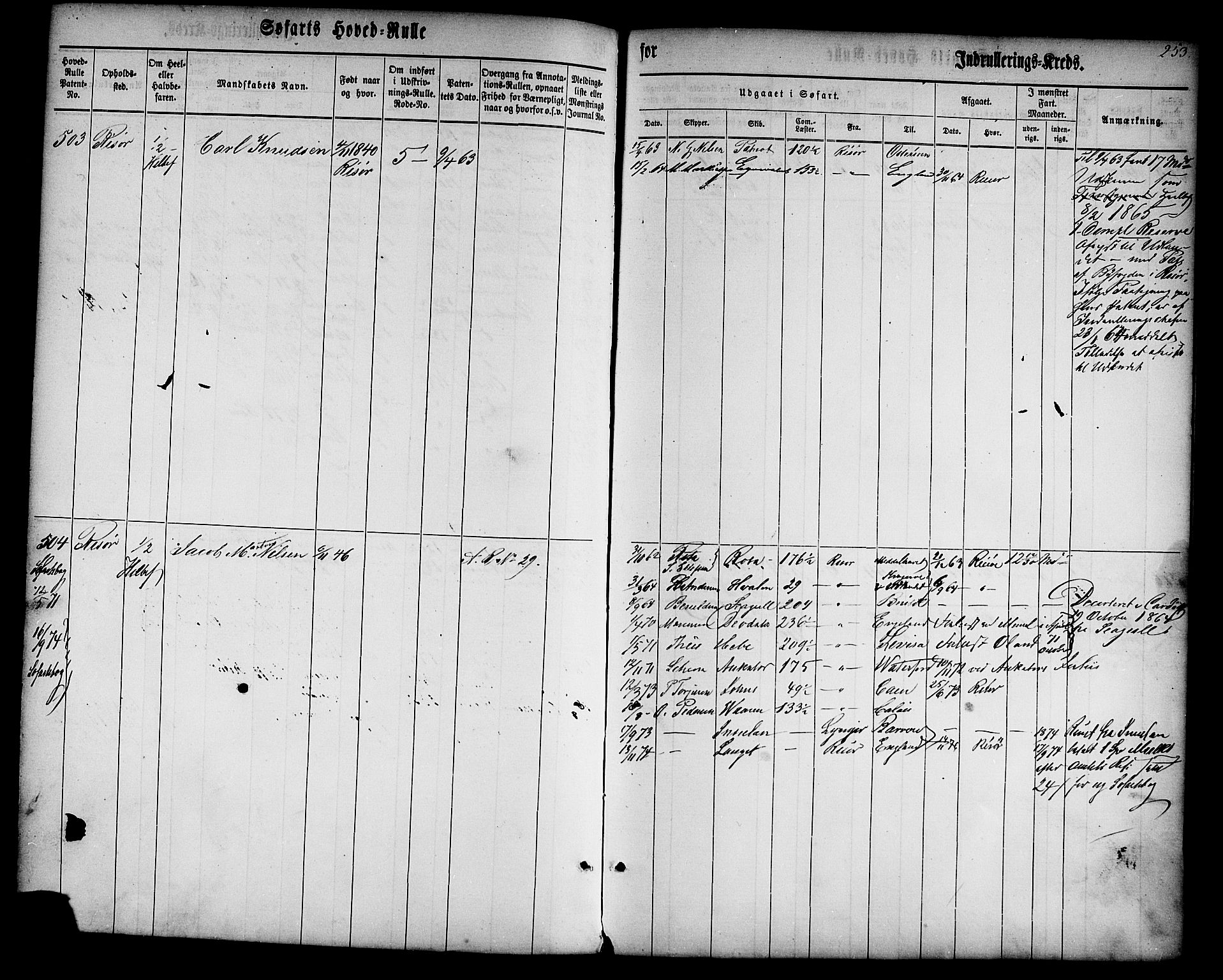 Risør mønstringskrets, AV/SAK-2031-0010/F/Fb/L0001: Hovedrulle nr 1-574 uten register, D-2, 1860-1877, p. 259