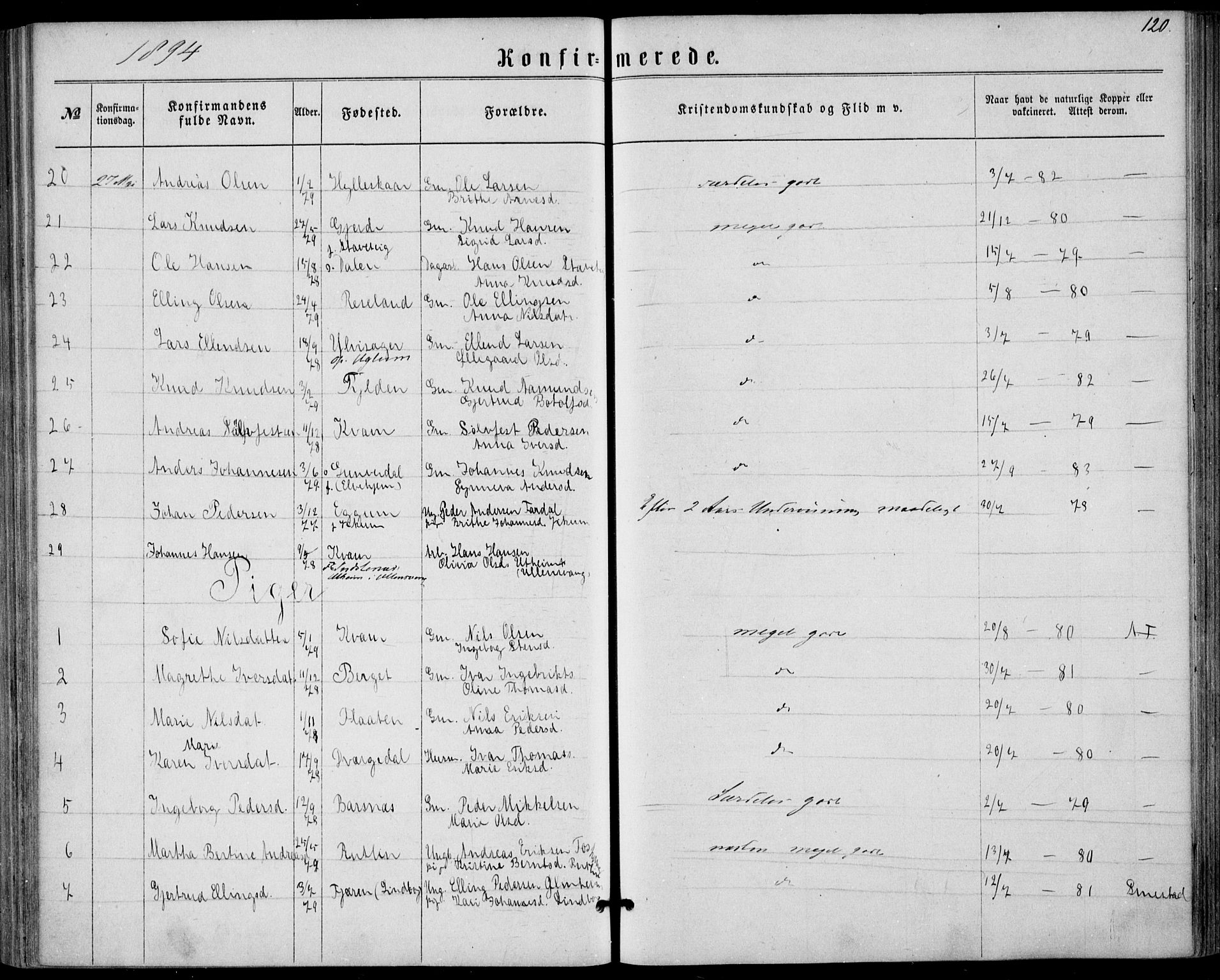 Sogndal sokneprestembete, SAB/A-81301/H/Haa/Haaa/L0015: Parish register (official) no. A 15, 1871-1904, p. 120