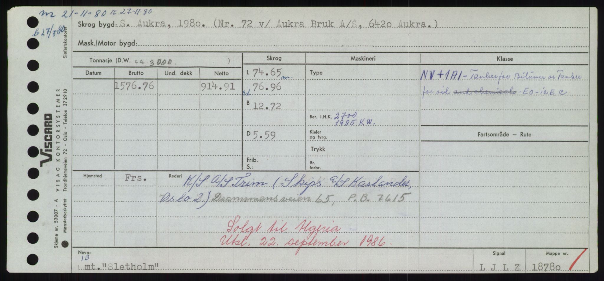 Sjøfartsdirektoratet med forløpere, Skipsmålingen, AV/RA-S-1627/H/Hd/L0034: Fartøy, Sk-Slå, p. 427