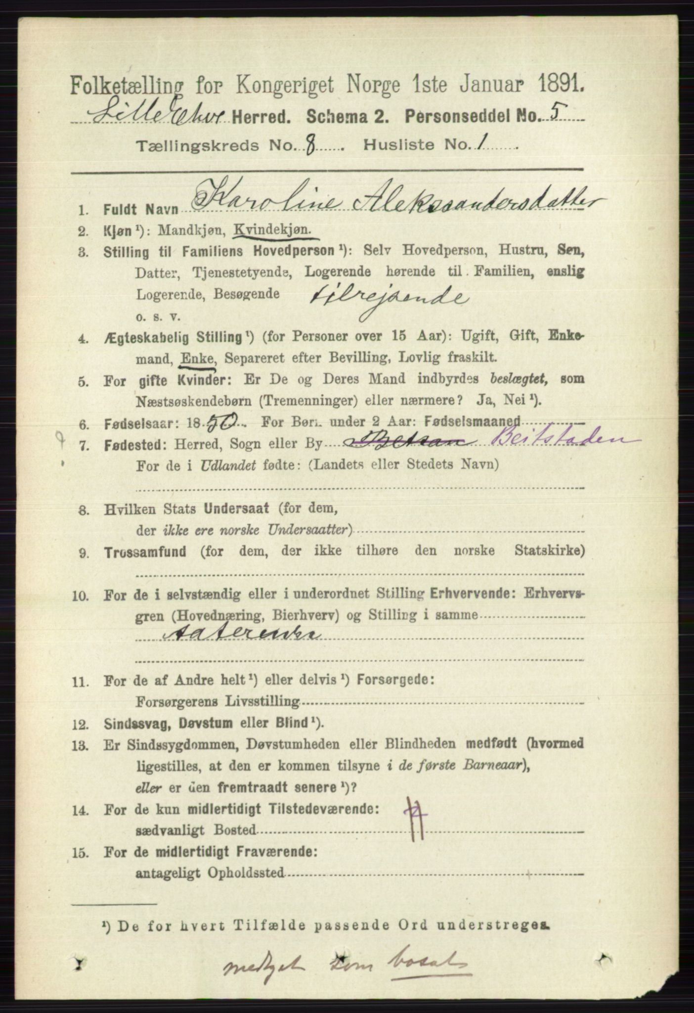 RA, 1891 census for 0438 Lille Elvedalen, 1891, p. 2472