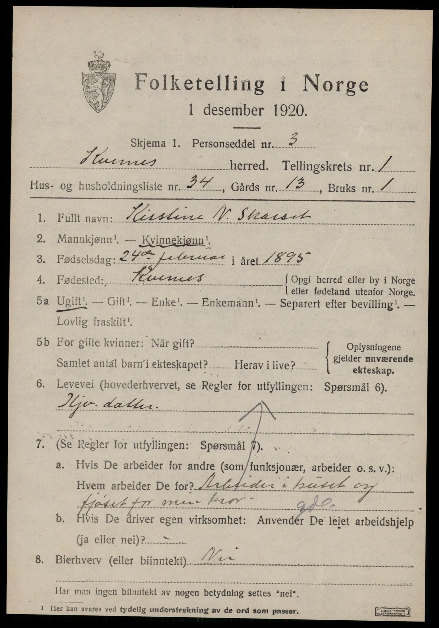 SAT, 1920 census for Kvernes, 1920, p. 755