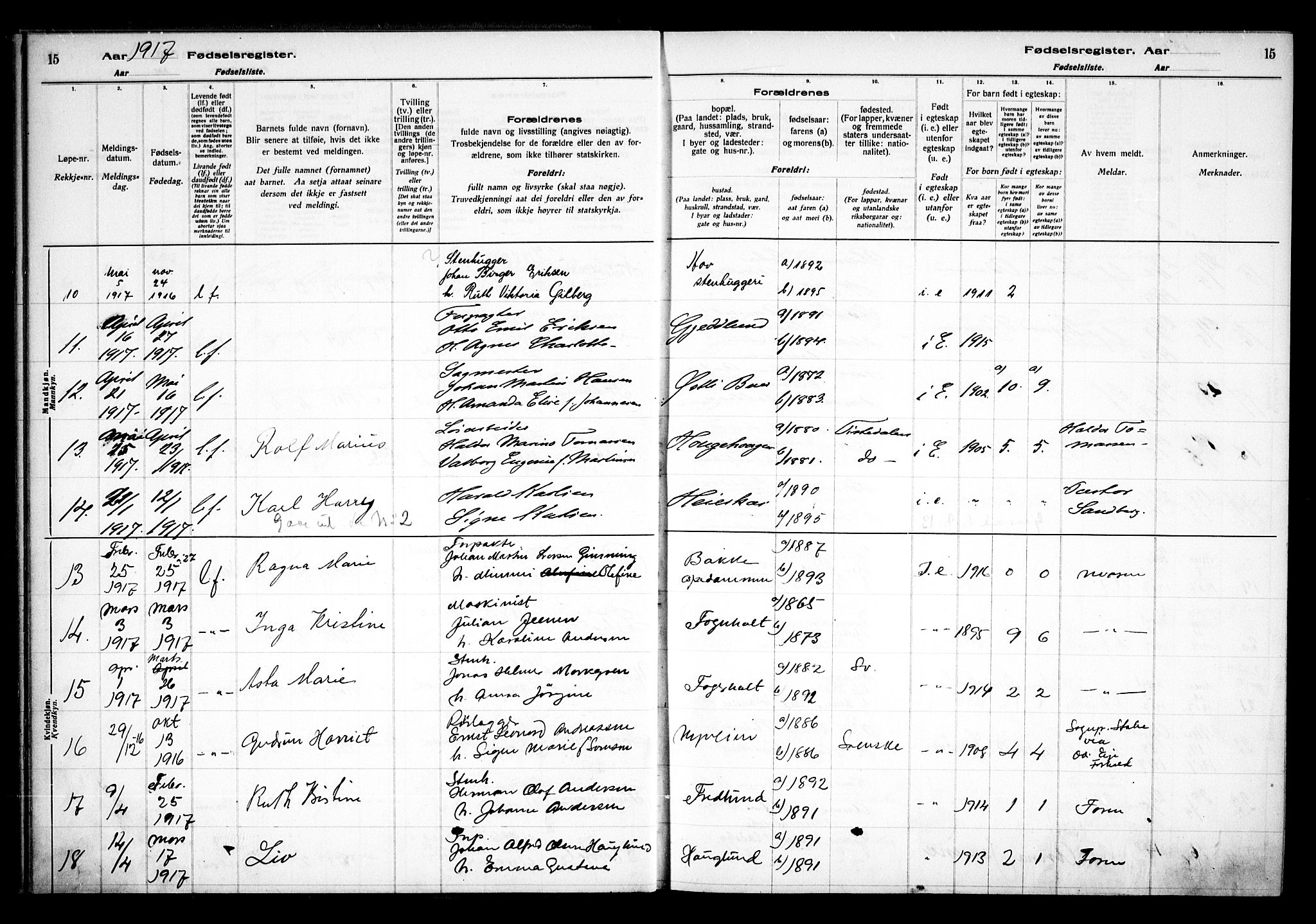 Idd prestekontor Kirkebøker, AV/SAO-A-10911/J/Ja/L0001: Birth register no. I 1, 1916-1937, p. 15