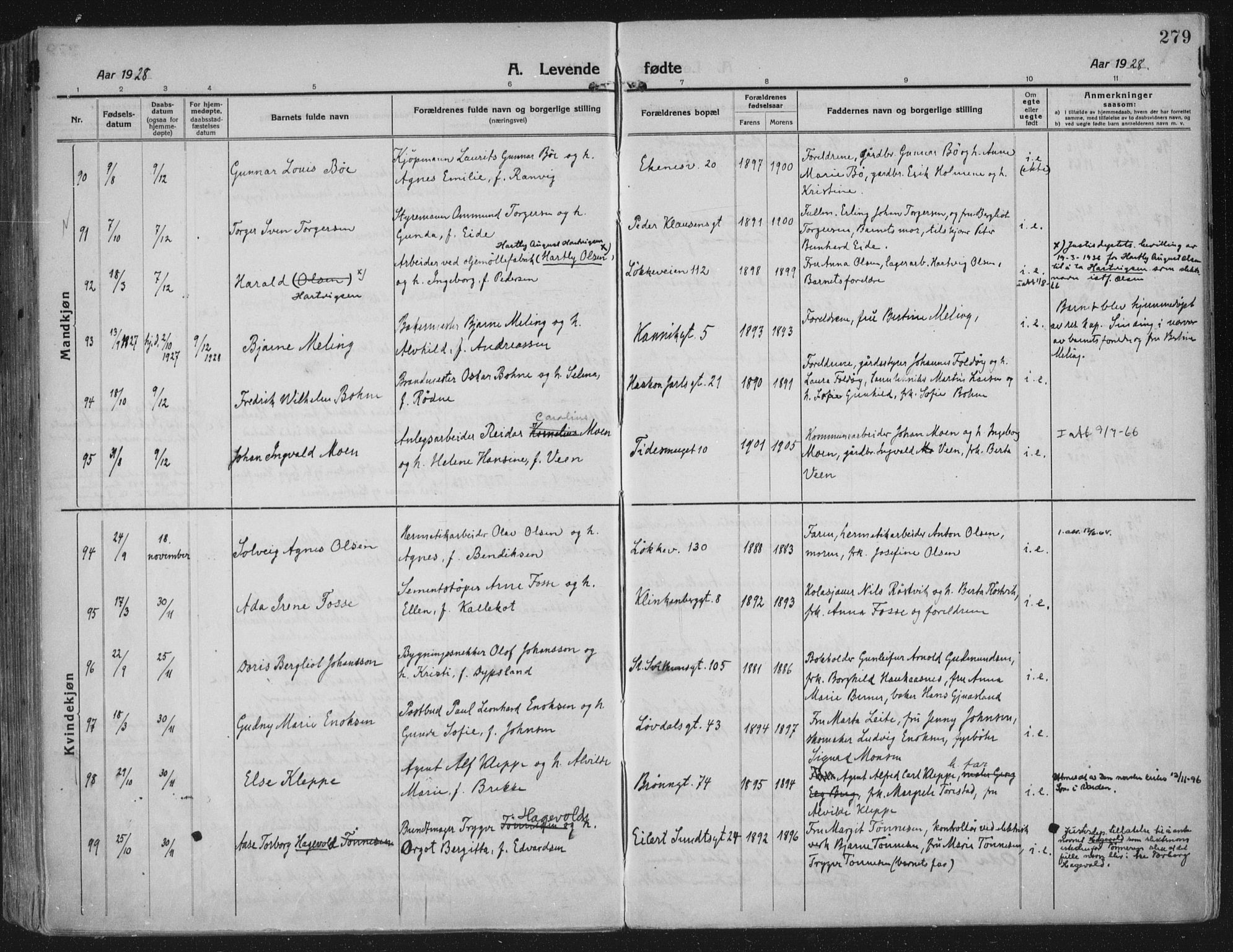 Domkirken sokneprestkontor, AV/SAST-A-101812/002/A/L0018: Parish register (official) no. A 34, 1915-1929, p. 279