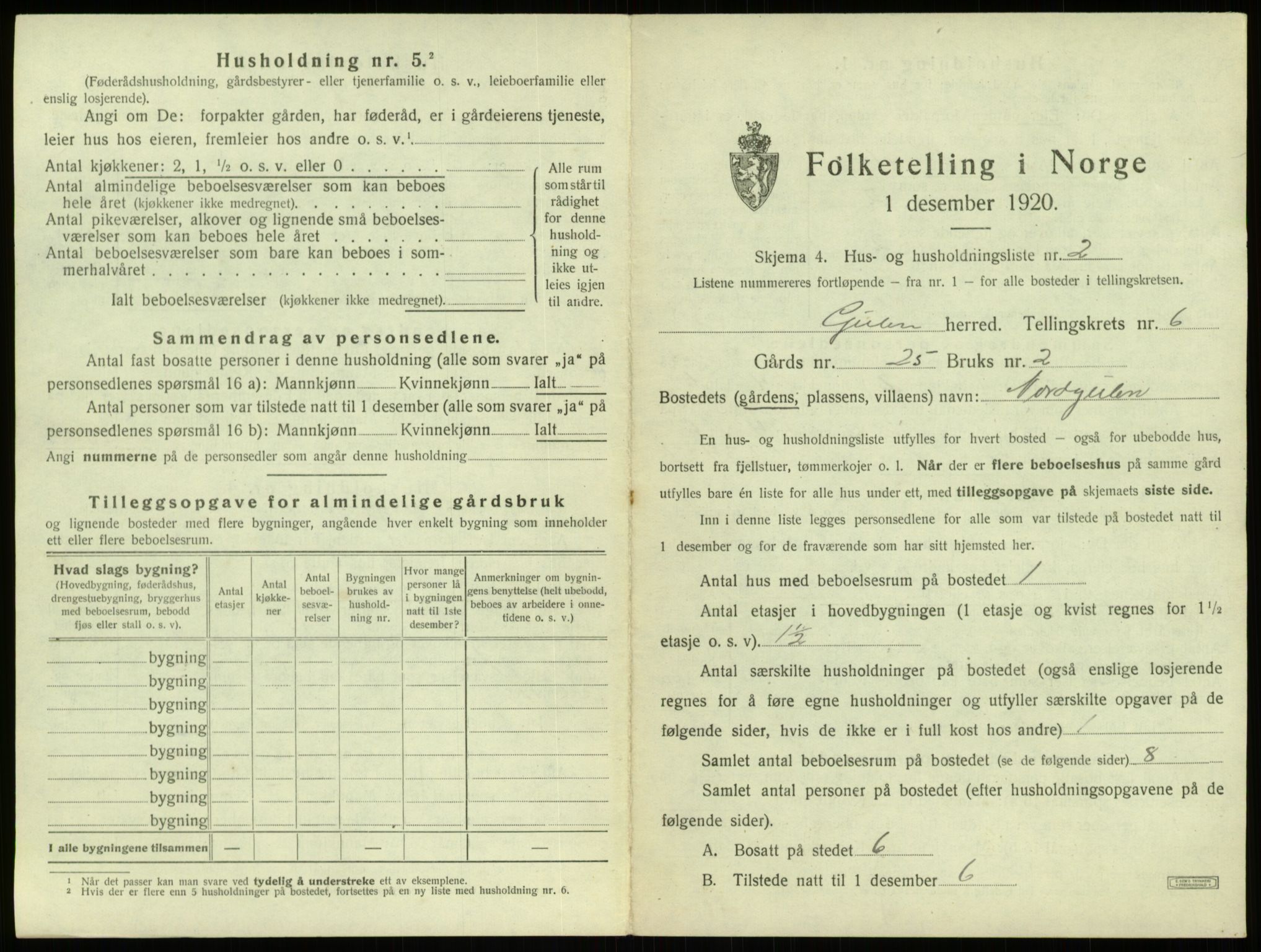 SAB, 1920 census for Gulen, 1920, p. 327