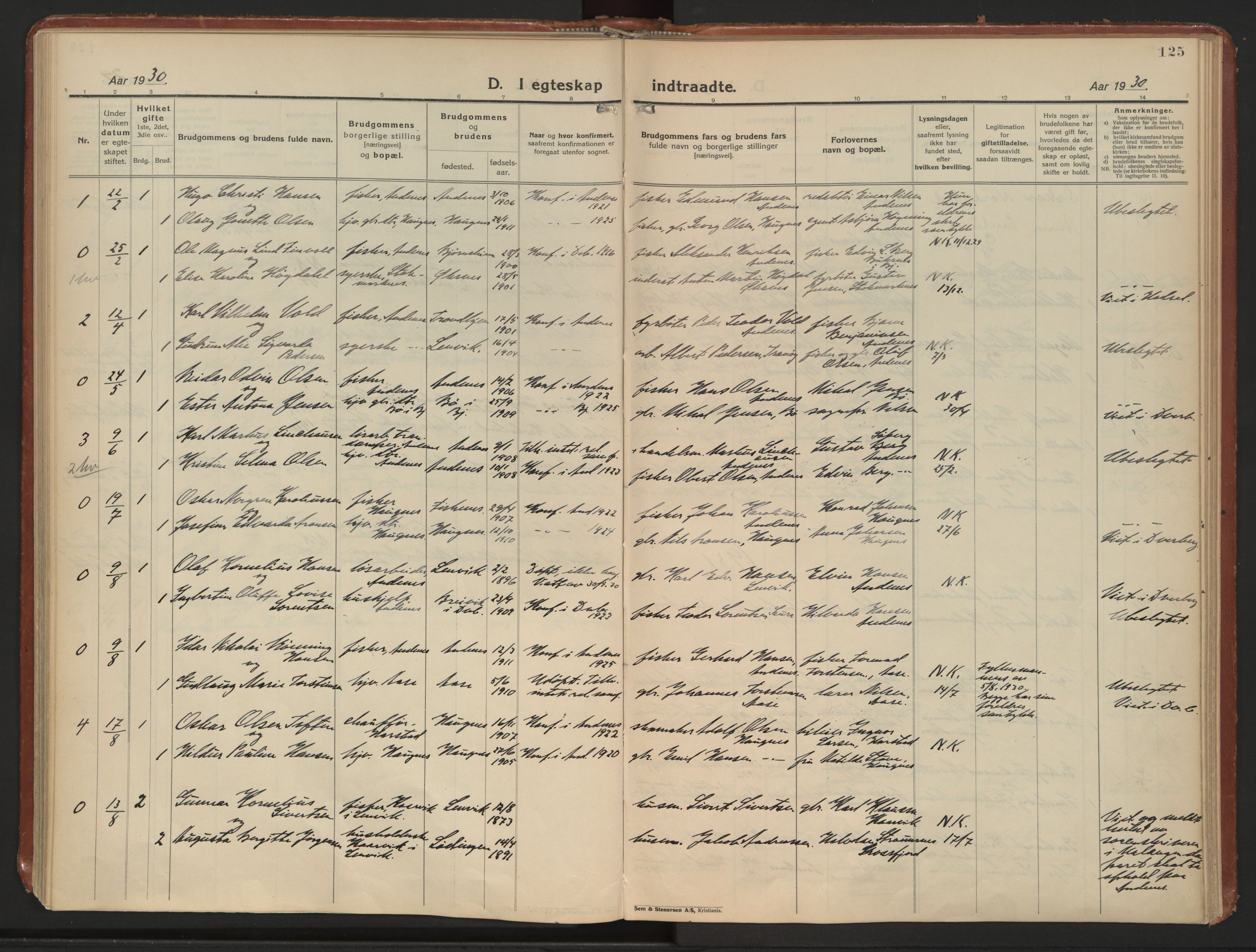 Ministerialprotokoller, klokkerbøker og fødselsregistre - Nordland, SAT/A-1459/899/L1441: Parish register (official) no. 899A09, 1923-1939, p. 125