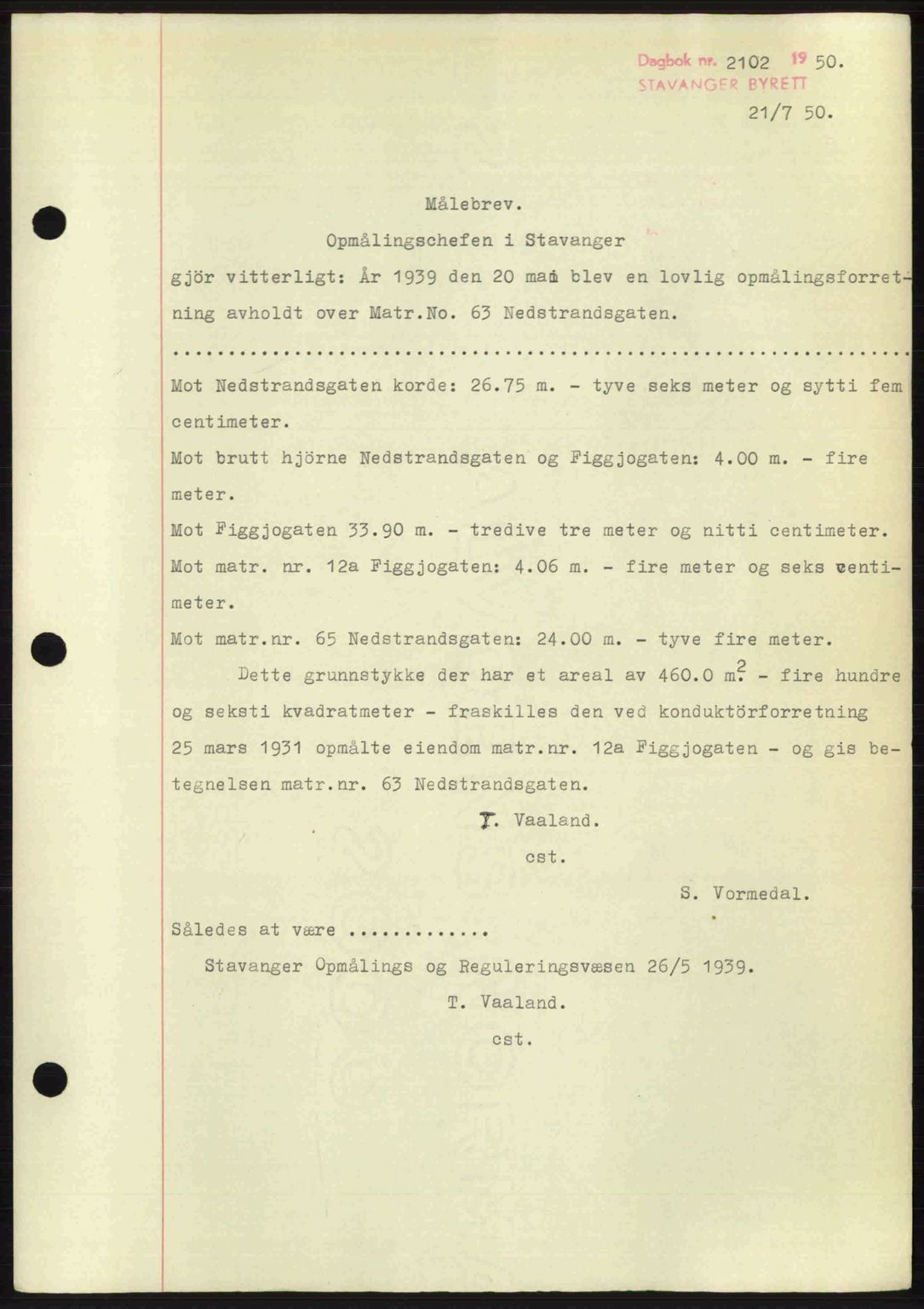 Stavanger byrett, AV/SAST-A-100455/002/G/Gb/L0024: Mortgage book no. A13, 1949-1950, Diary no: : 2102/1950