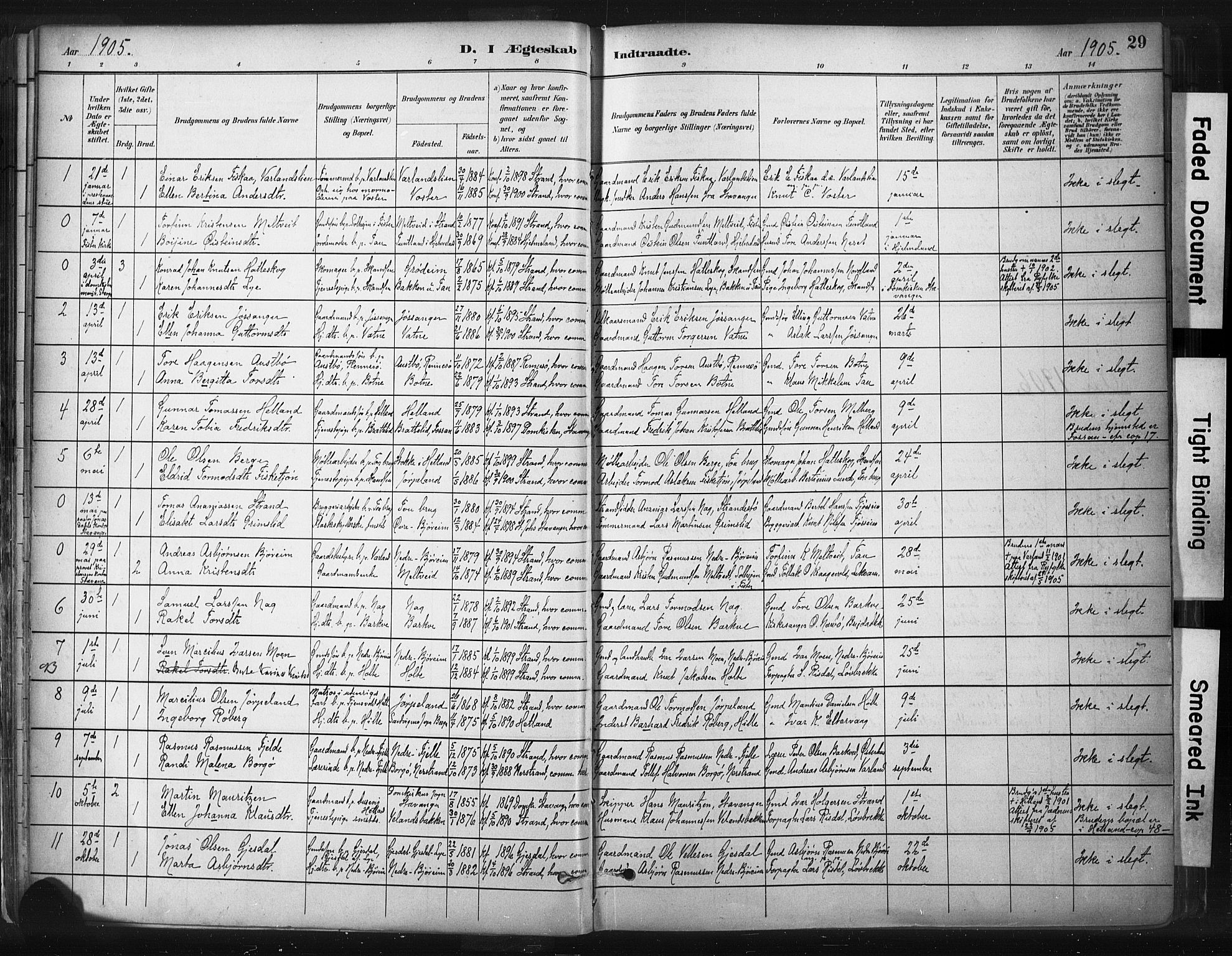 Strand sokneprestkontor, SAST/A-101828/H/Ha/Haa/L0010: Parish register (official) no. A 10, 1882-1929, p. 29