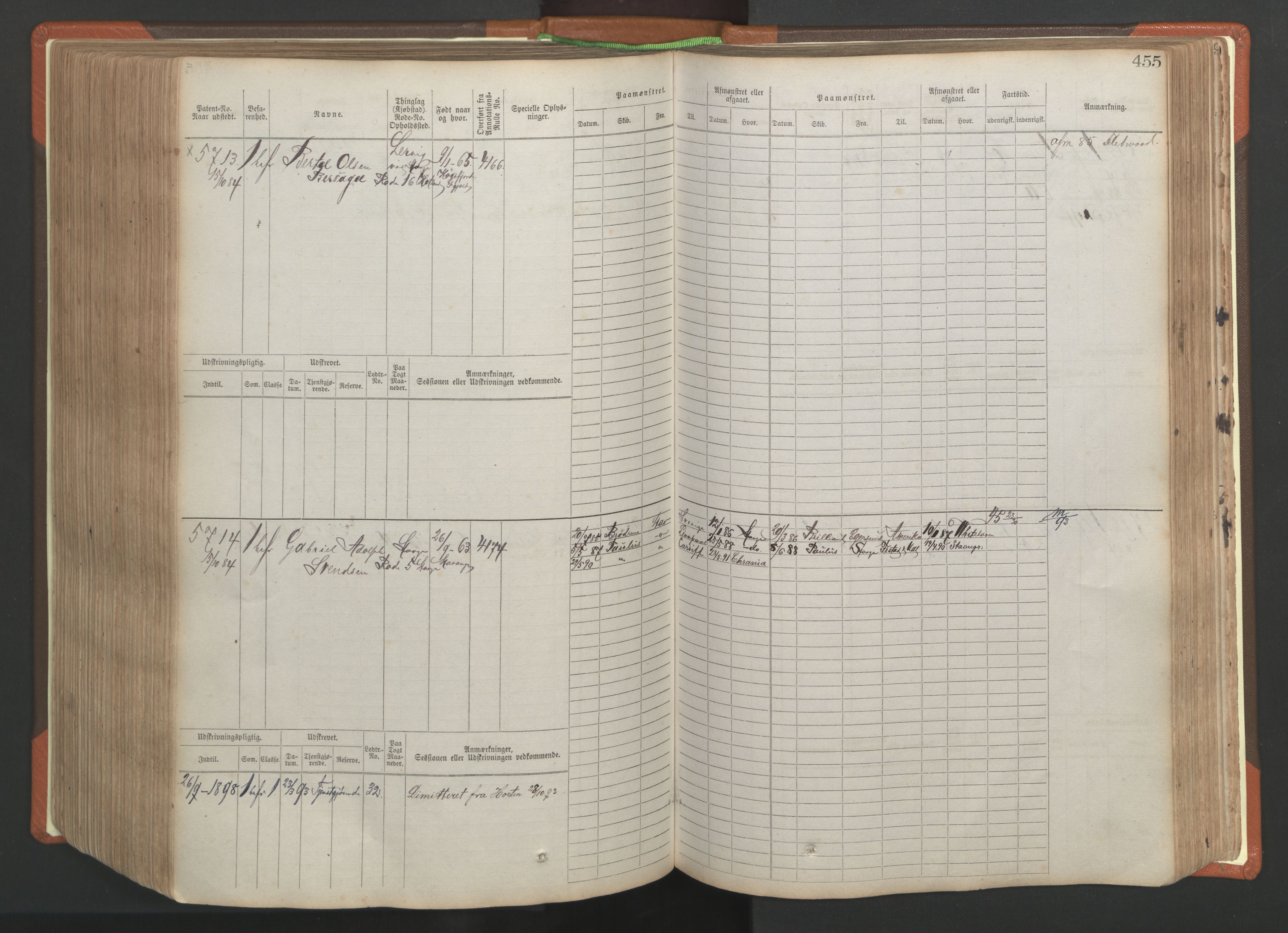 Stavanger sjømannskontor, AV/SAST-A-102006/F/Fb/Fbb/L0009: Sjøfartshovedrulle, patentnr. 4805-6006, 1879-1887, p. 461