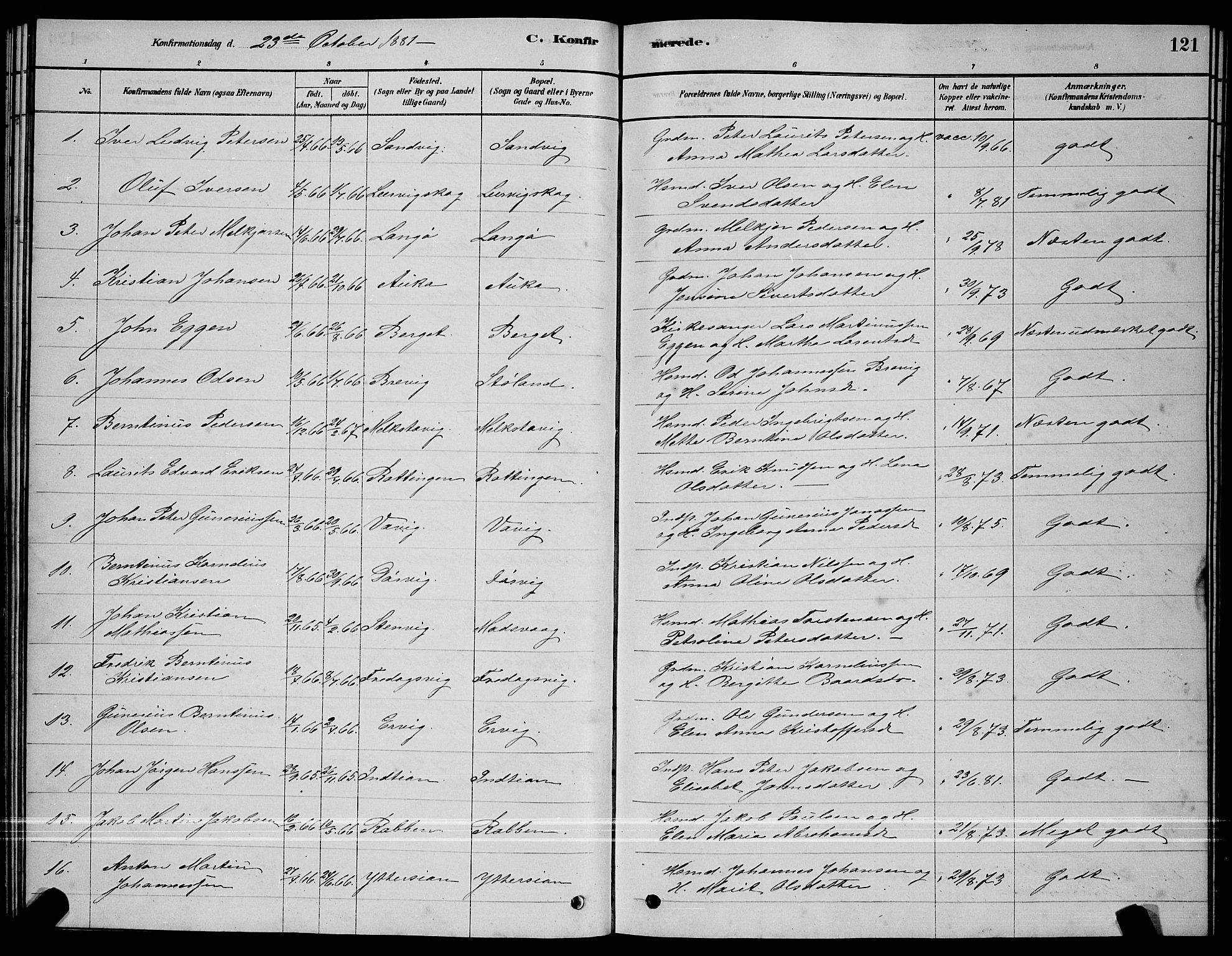 Ministerialprotokoller, klokkerbøker og fødselsregistre - Sør-Trøndelag, SAT/A-1456/640/L0585: Parish register (copy) no. 640C03, 1878-1891, p. 121