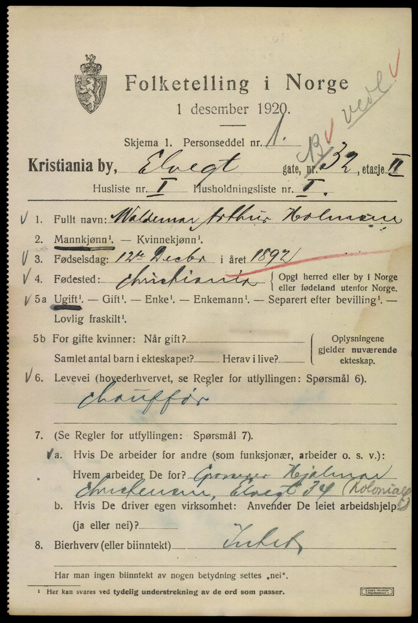 SAO, 1920 census for Kristiania, 1920, p. 215391