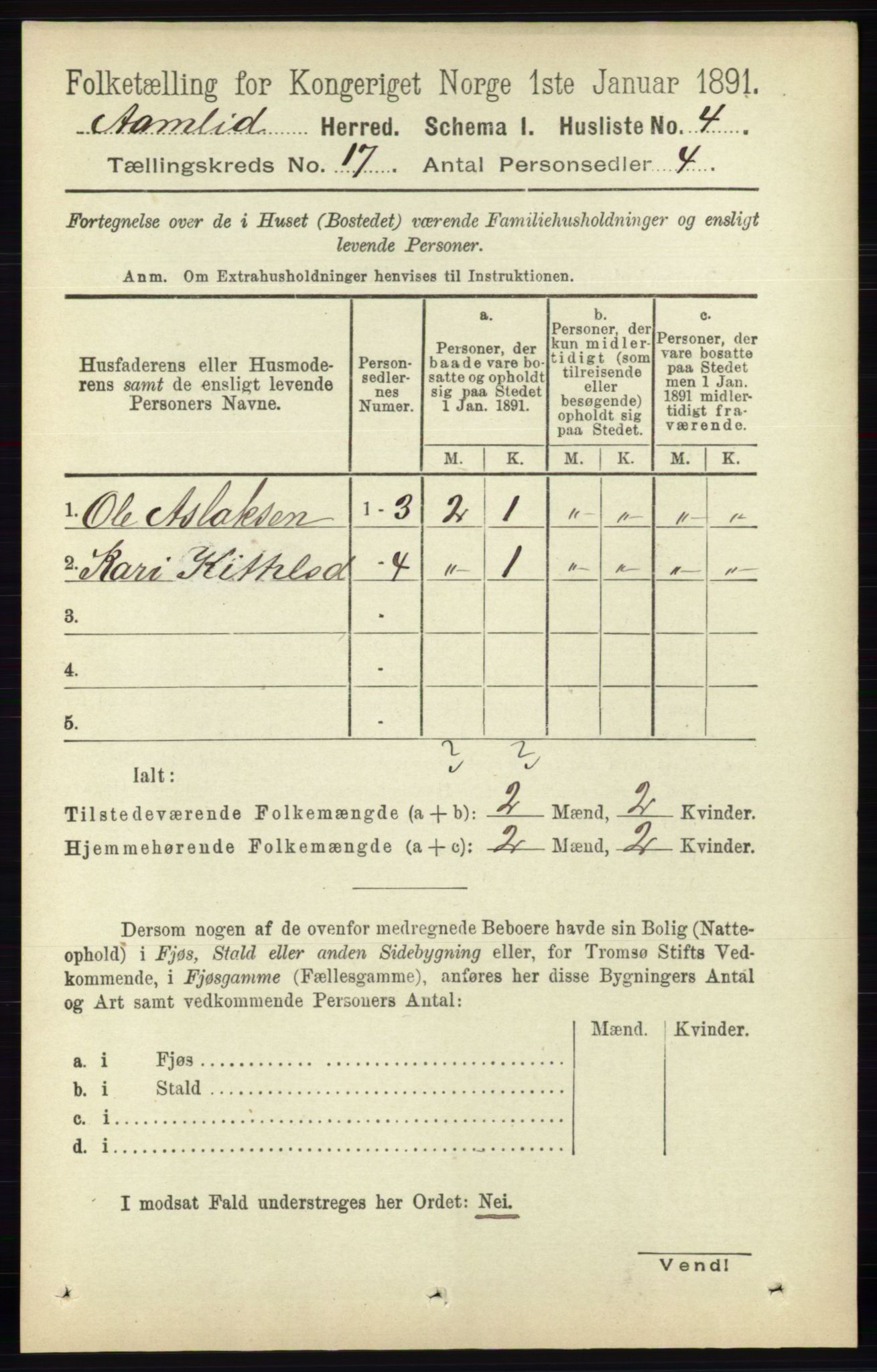 RA, 1891 census for 0929 Åmli, 1891, p. 2779