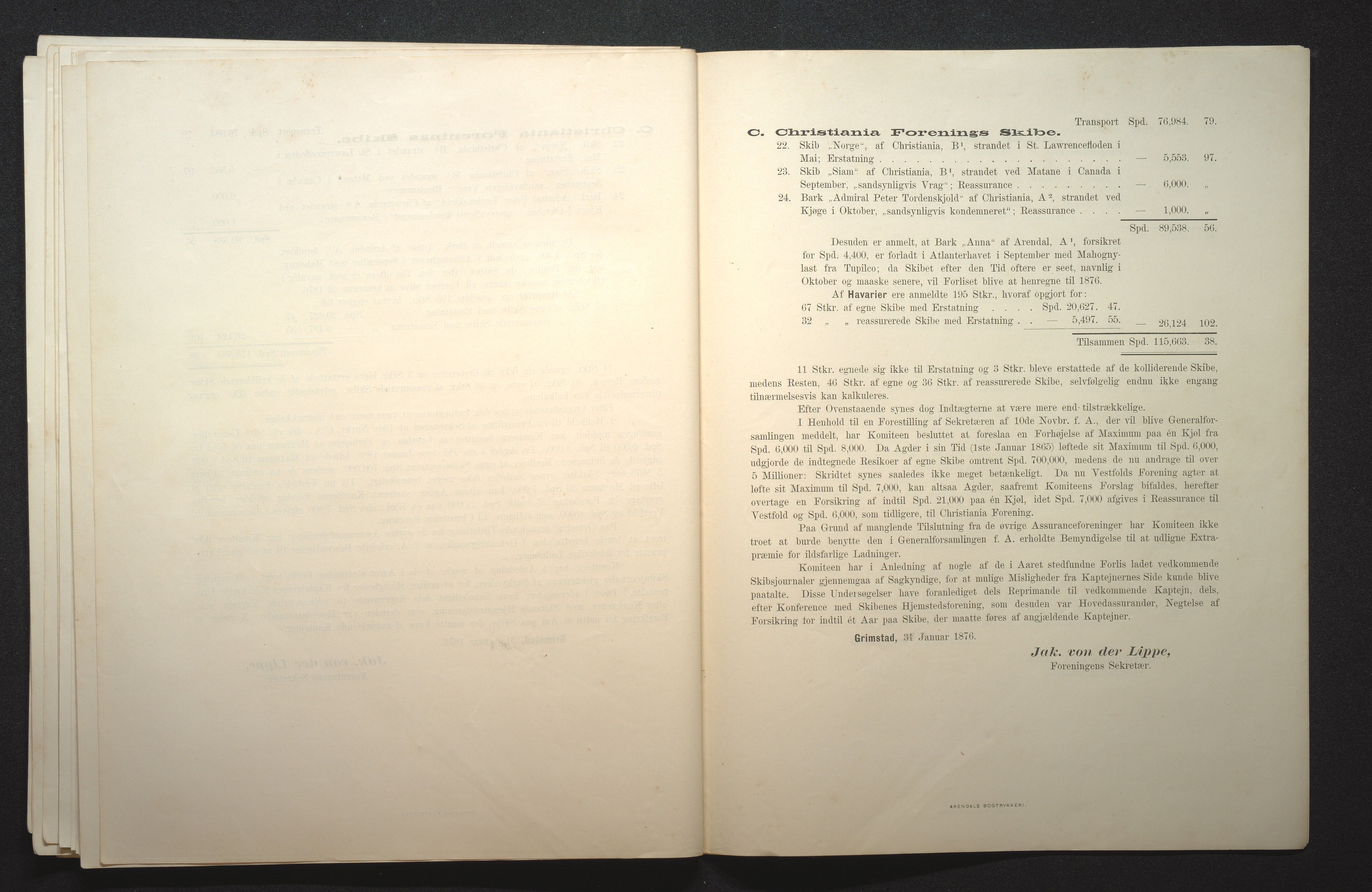 Agders Gjensidige Assuranceforening, AAKS/PA-1718/05/L0001: Regnskap, seilavdeling, pakkesak, 1855-1880