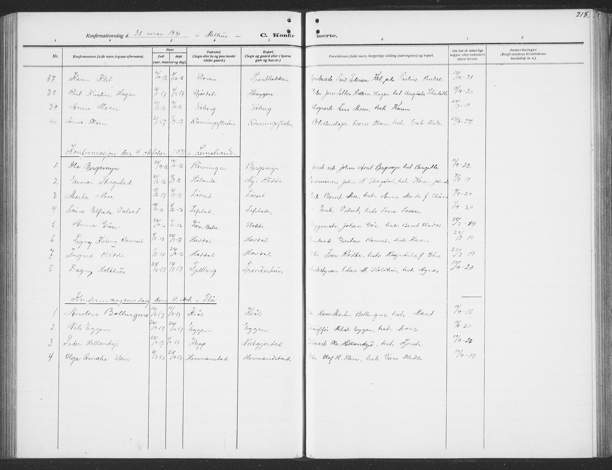 Ministerialprotokoller, klokkerbøker og fødselsregistre - Sør-Trøndelag, AV/SAT-A-1456/691/L1095: Parish register (copy) no. 691C06, 1912-1933, p. 218