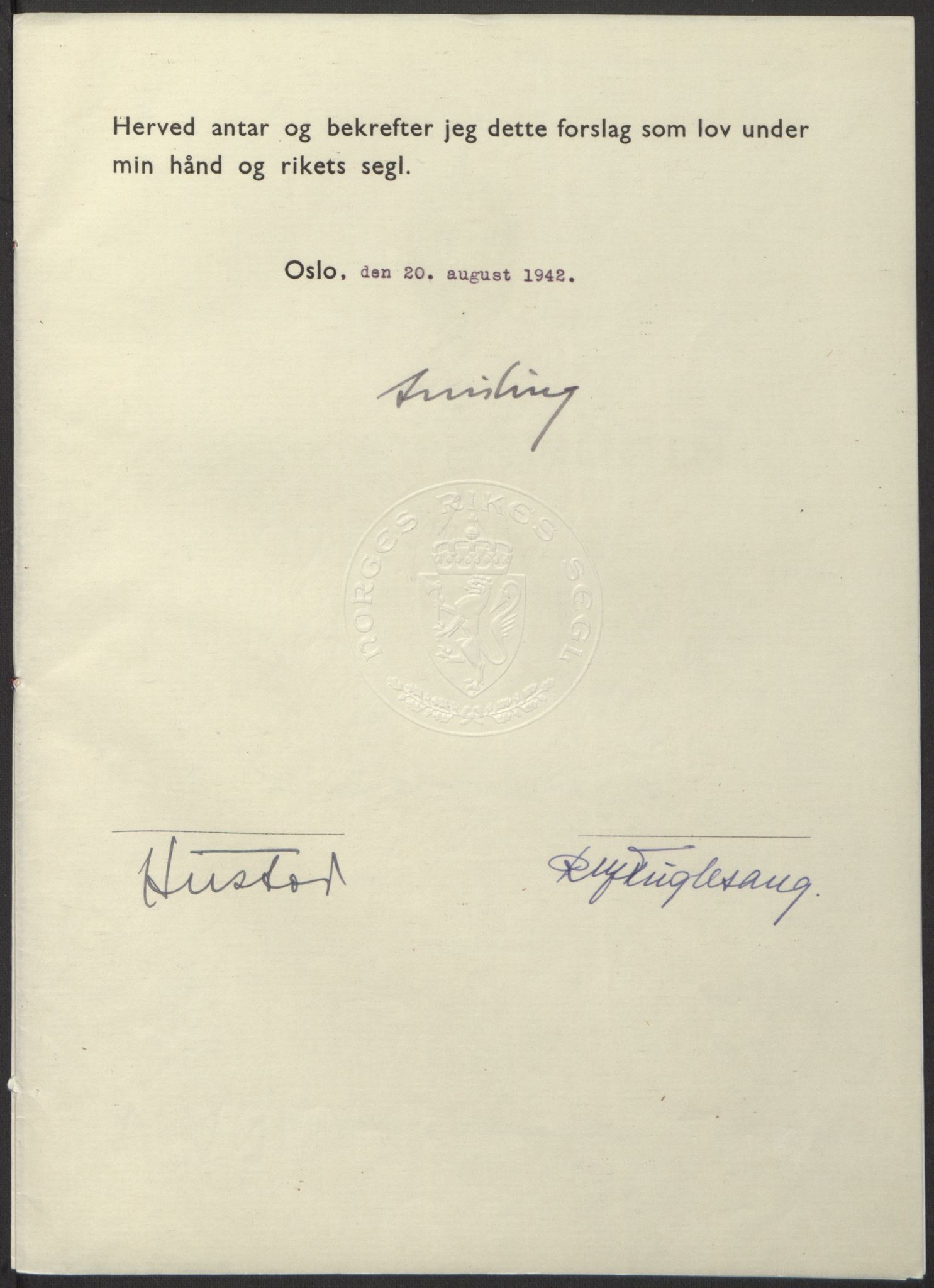 NS-administrasjonen 1940-1945 (Statsrådsekretariatet, de kommisariske statsråder mm), RA/S-4279/D/Db/L0098: Lover II, 1942, p. 310