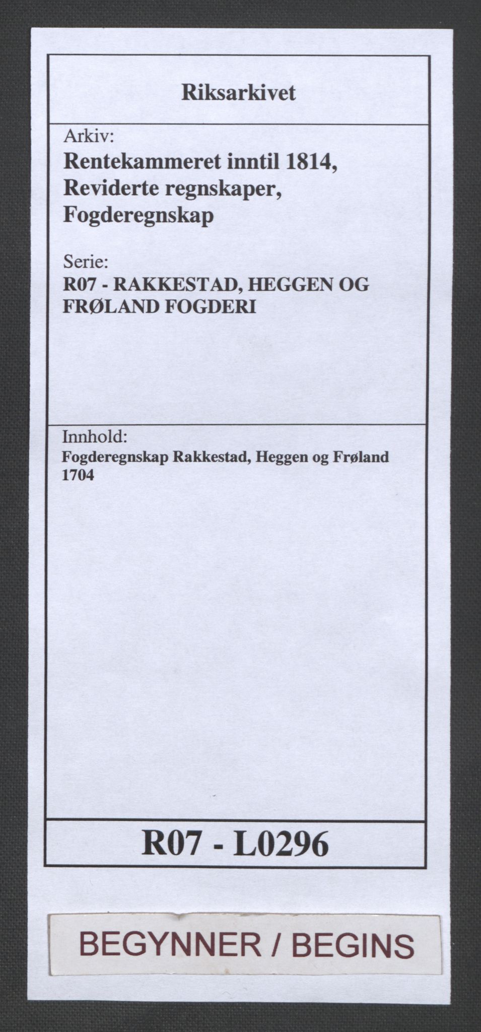 Rentekammeret inntil 1814, Reviderte regnskaper, Fogderegnskap, RA/EA-4092/R07/L0296: Fogderegnskap Rakkestad, Heggen og Frøland, 1704, p. 1