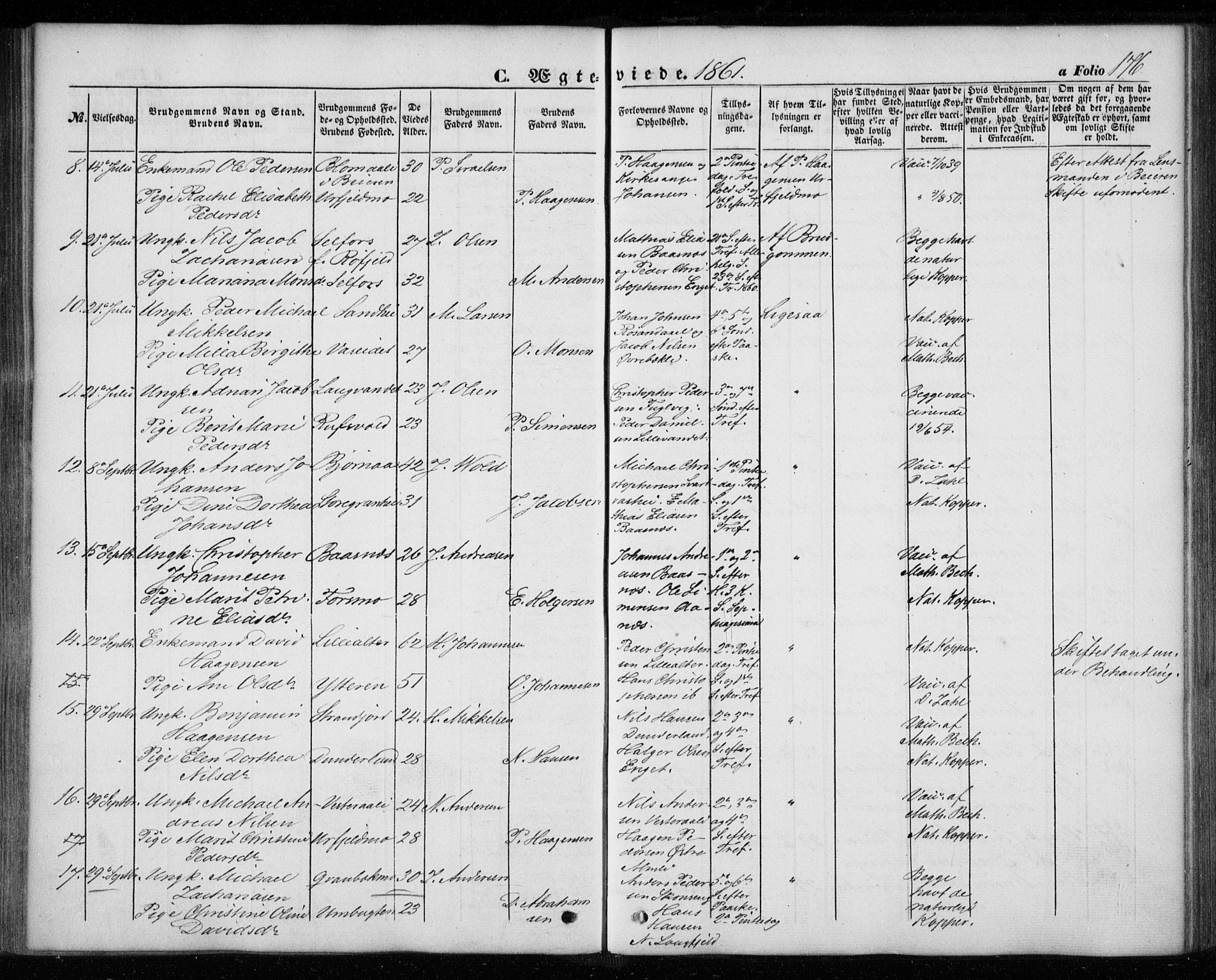Ministerialprotokoller, klokkerbøker og fødselsregistre - Nordland, SAT/A-1459/827/L0392: Parish register (official) no. 827A04, 1853-1866, p. 176