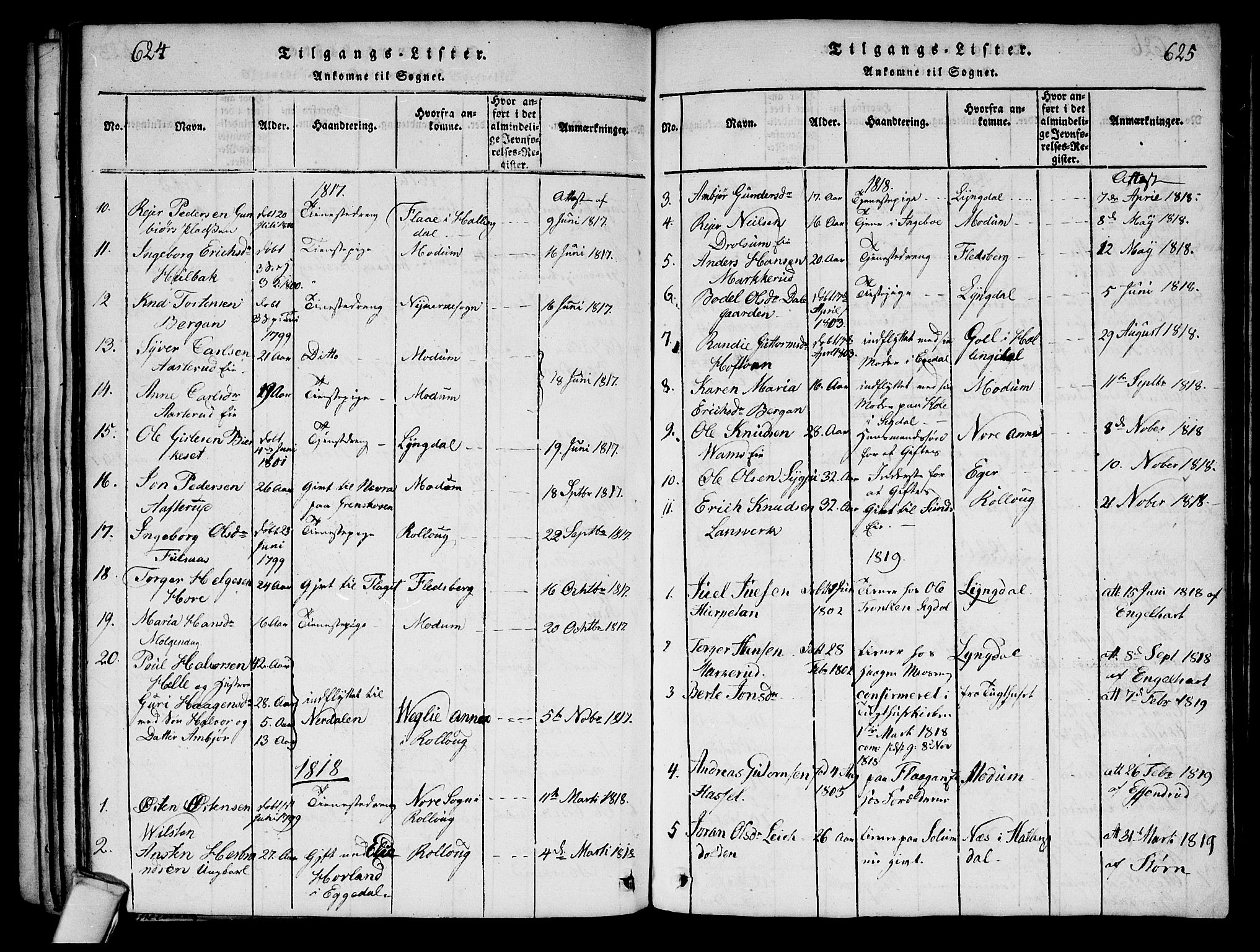 Sigdal kirkebøker, AV/SAKO-A-245/G/Ga/L0001: Parish register (copy) no. I 1 /1, 1816-1835, p. 624-625