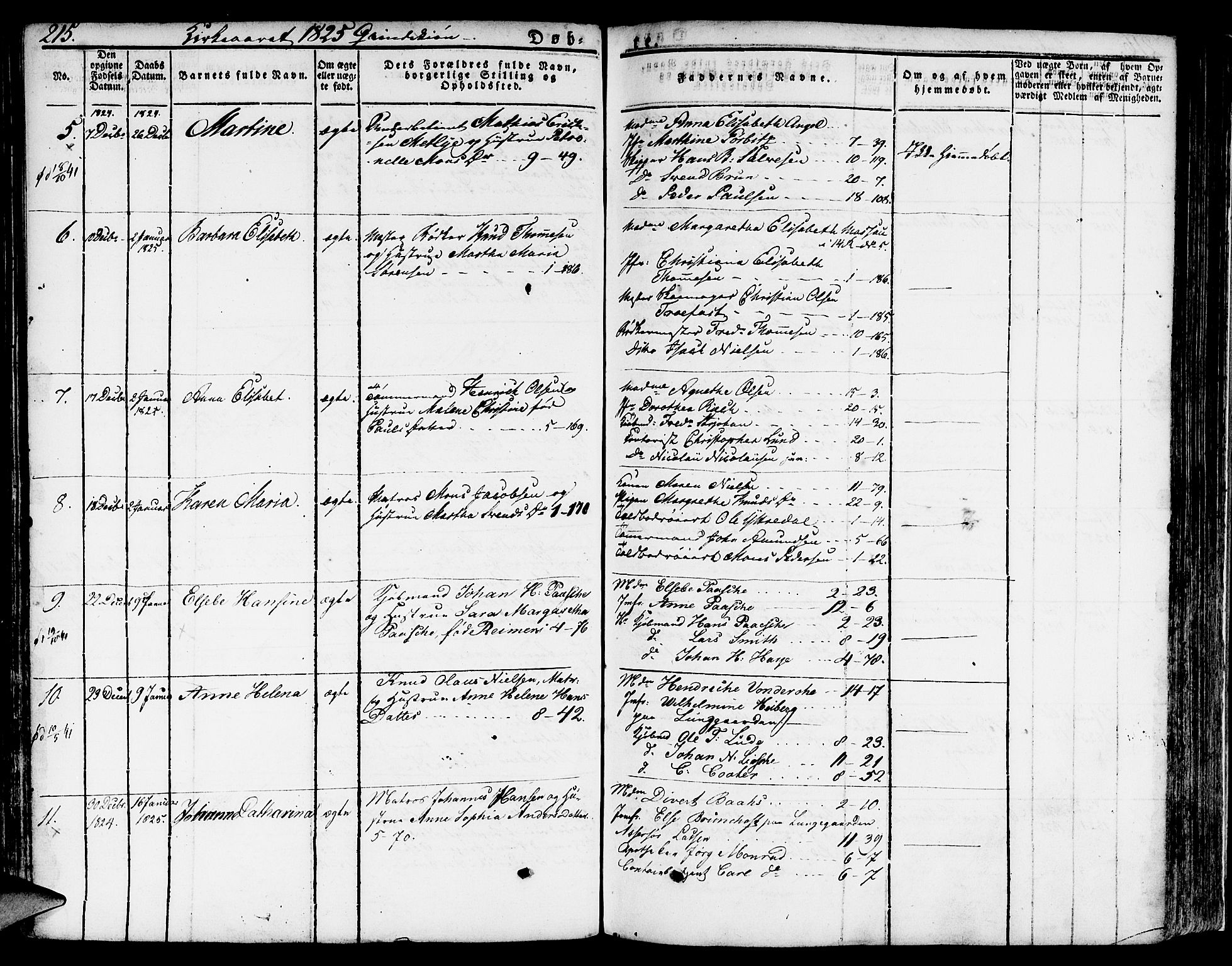 Nykirken Sokneprestembete, SAB/A-77101/H/Hab: Parish register (copy) no. A 5I, 1821-1841, p. 215