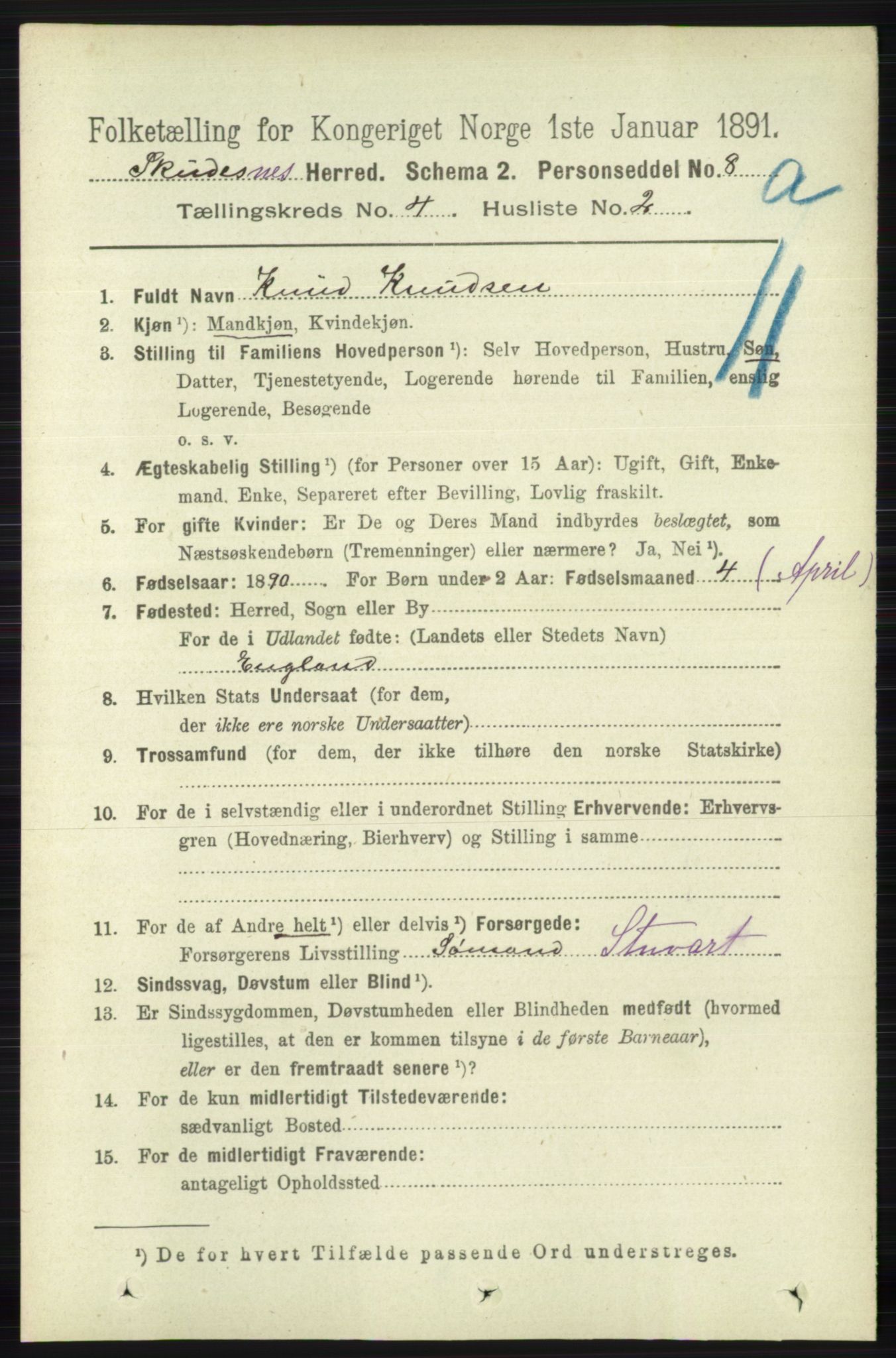 RA, 1891 census for 1150 Skudenes, 1891, p. 1886