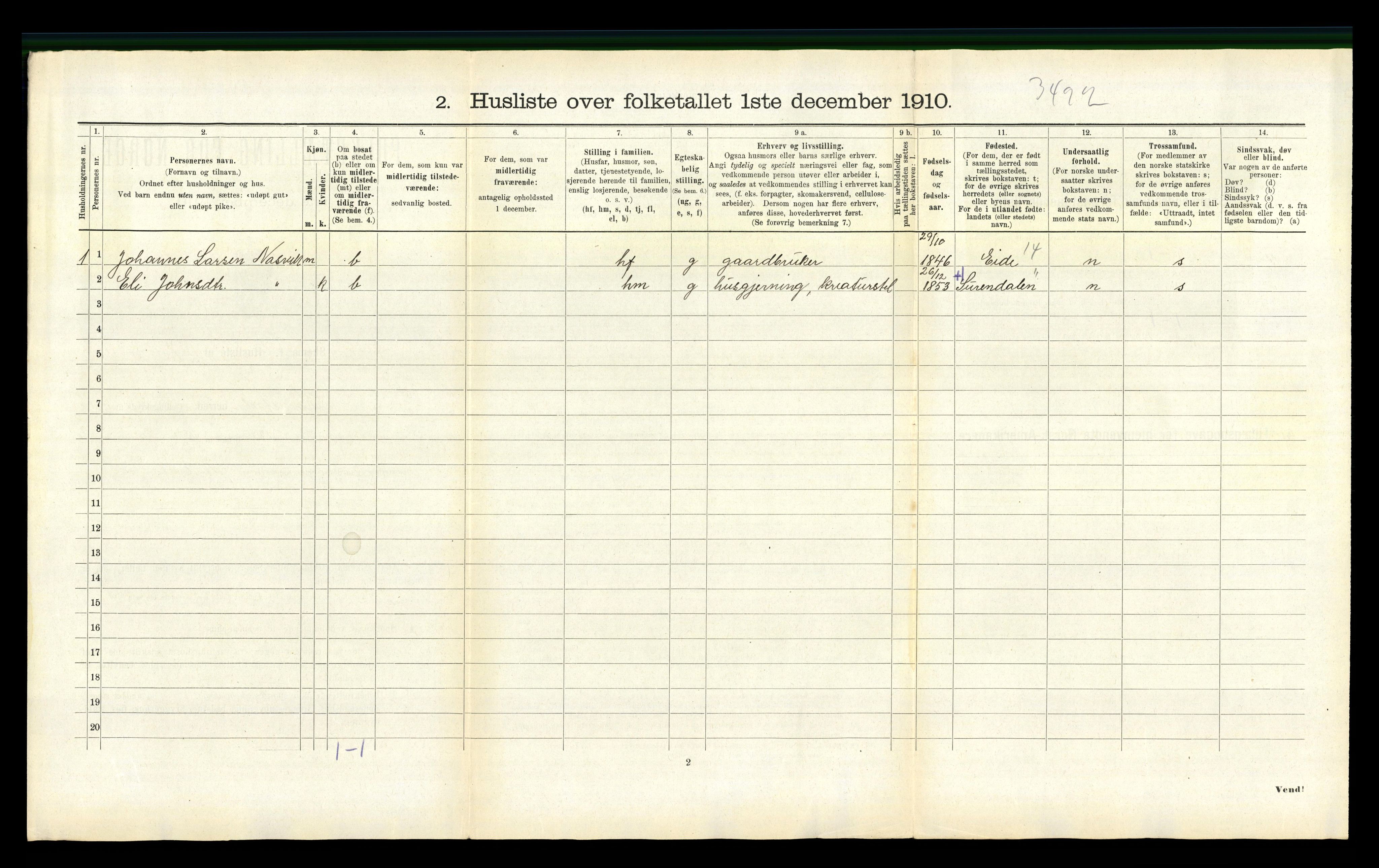 RA, 1910 census for Kornstad, 1910, p. 464