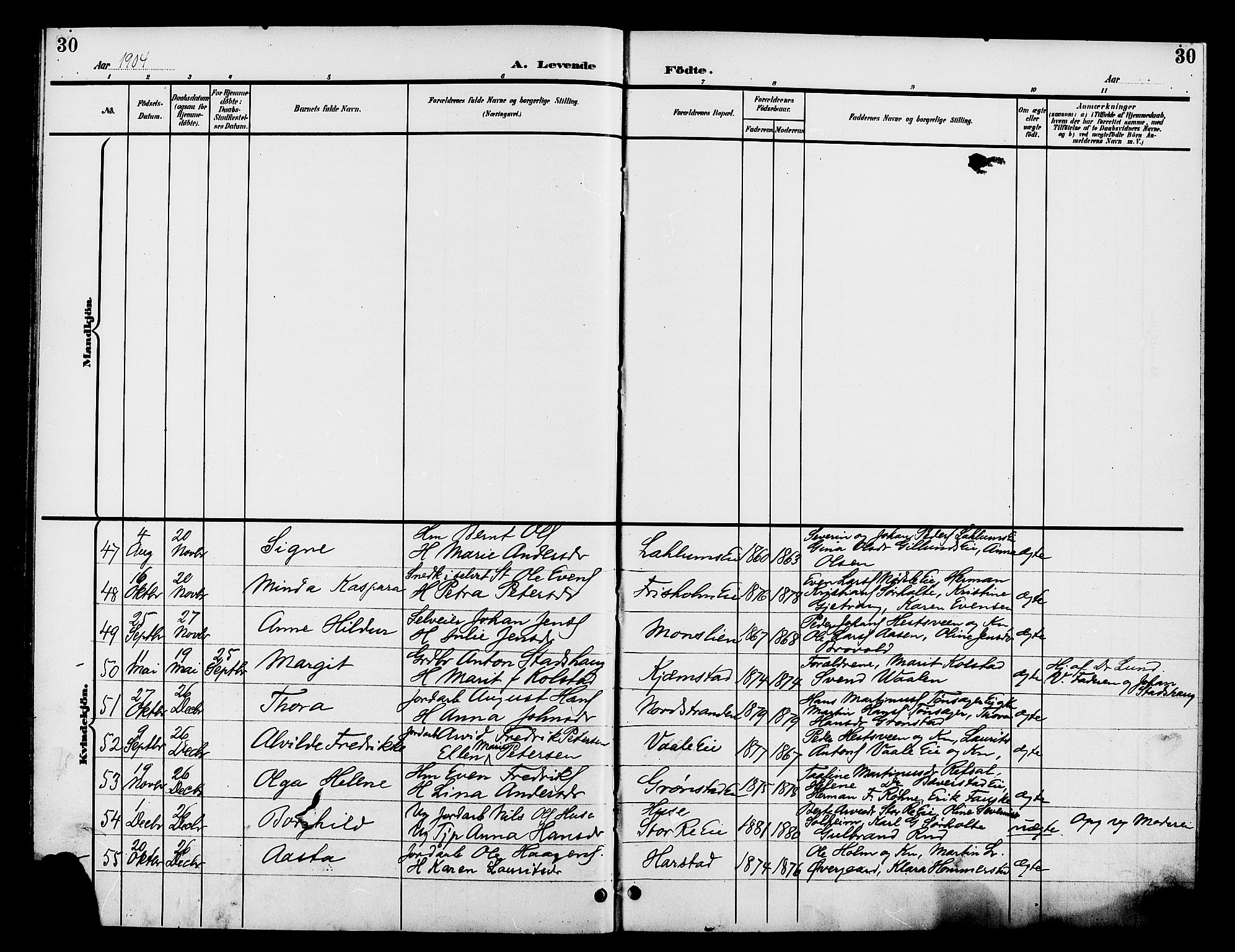Stange prestekontor, AV/SAH-PREST-002/L/L0012: Parish register (copy) no. 12, 1900-1908, p. 30